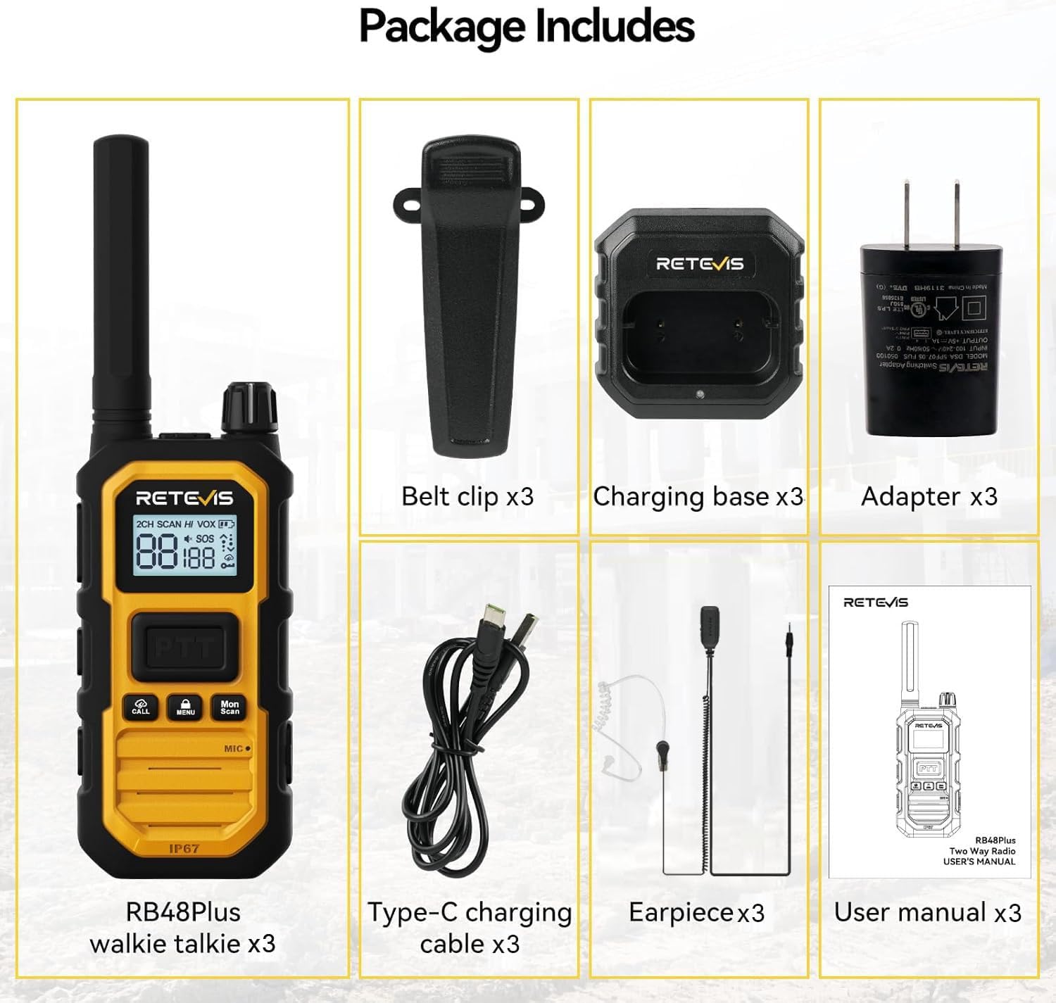 Retevis RB48PLUS GMRS Walkie Talkies Long Range,IP67 Waterproof 2 Way Radio | Repeater Capable, Dual PTT, Vibration Alert, NOAA, SOS, for Hurricane Preparedness, Emergency Communication, Outdoor, 2 Pack
