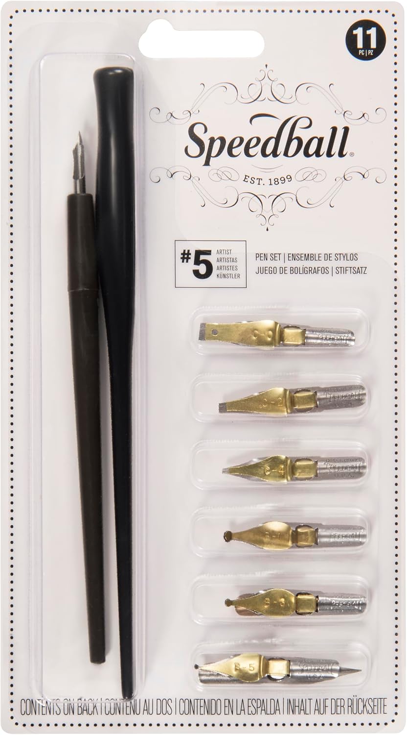 Speedball C-Series Lettering Pen Set, Left-handed - 1 Penholder w/ 6 Nibs