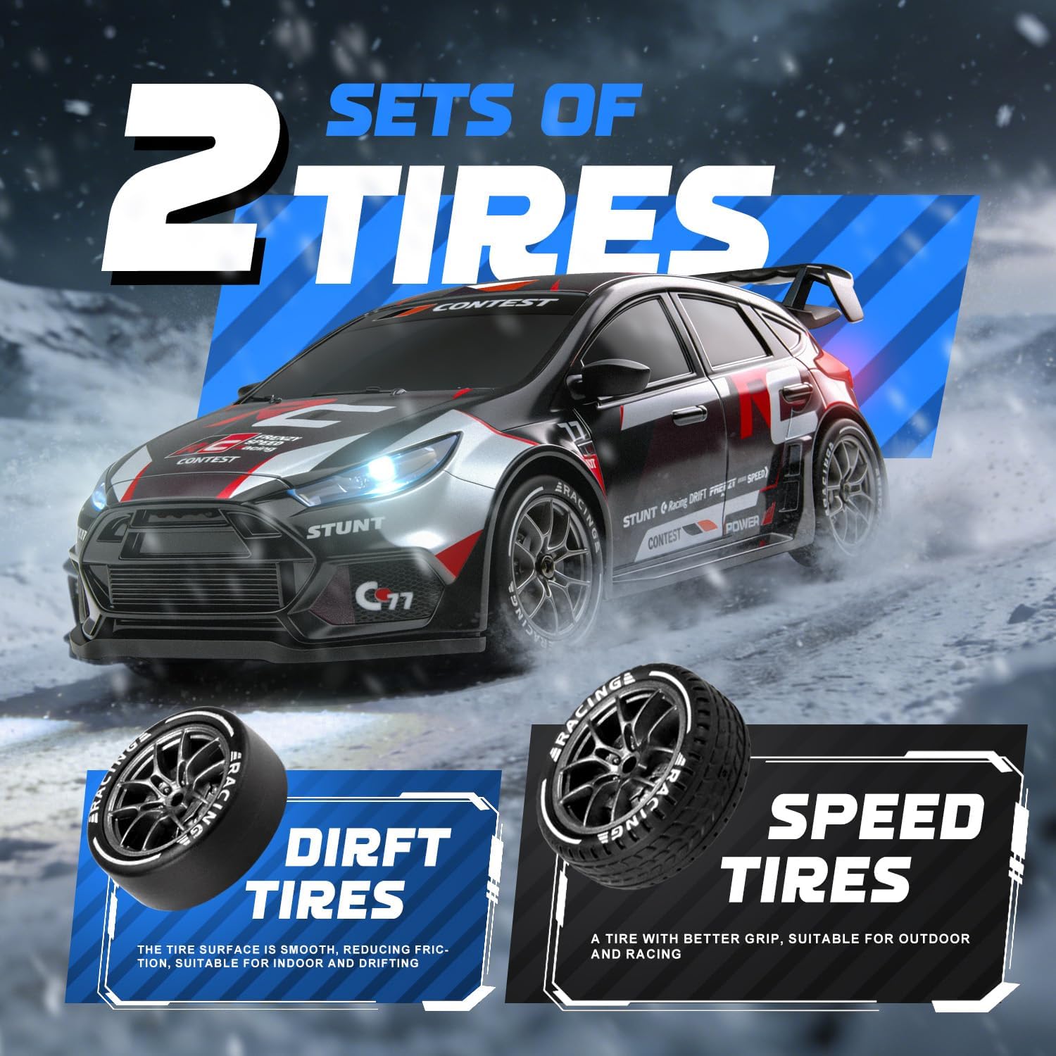 RC Drift Car Purple Racing Livery 1/24 Remote Control Car for Adult | 20KM/H 4WD Low/High Speed RC Cars with LED Lights, Extra Drifting Tires, Vehicle for Kids Boys Girls Beginners Indoor Outdoor