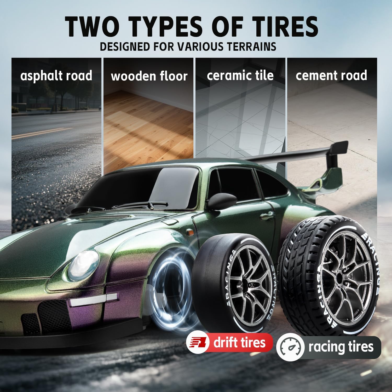RC Drift Car Purple Racing Livery 1/24 Remote Control Car for Adult | 20KM/H 4WD Low/High Speed RC Cars with LED Lights, Extra Drifting Tires, Vehicle for Kids Boys Girls Beginners Indoor Outdoor