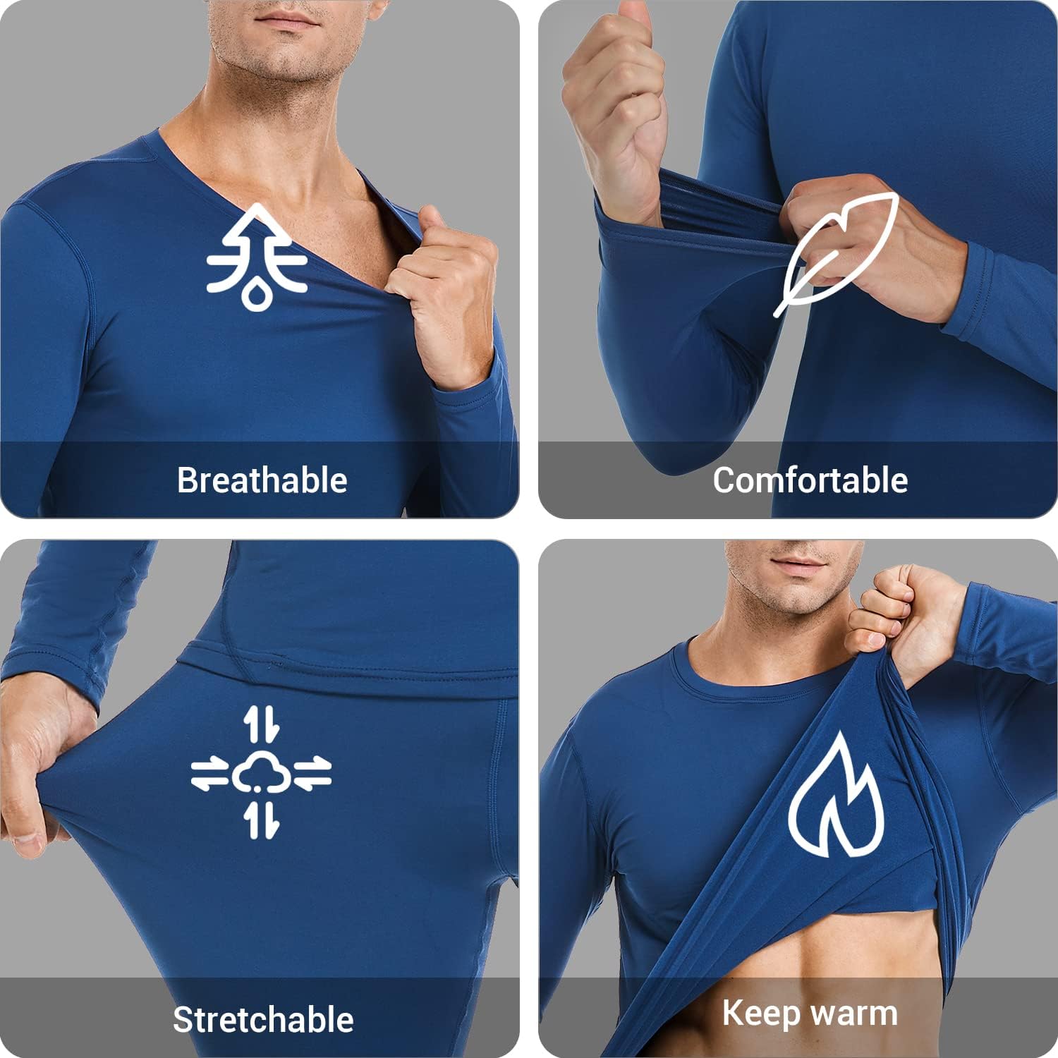 PISIQI Thermal Underwear Men Long Johns Set Ultra-Soft with Fleece Lined Base Layer Winter Skiing Warm Top & Bottom