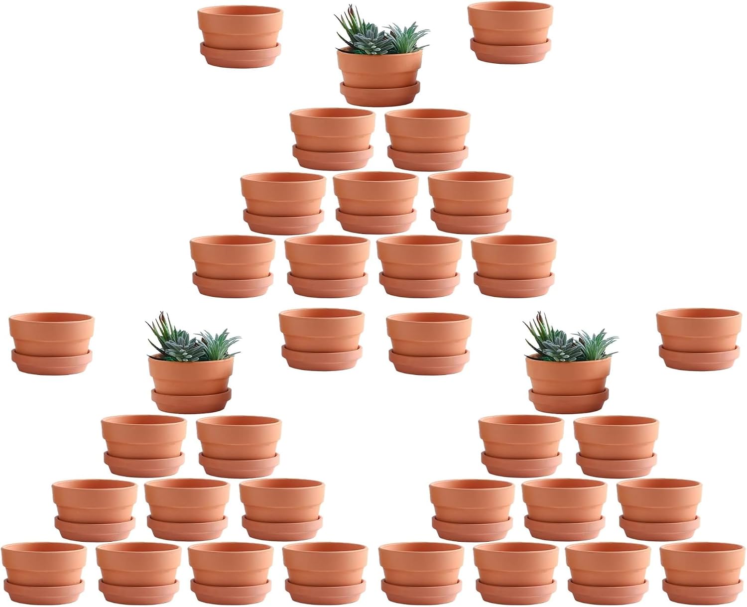 Yishang 3.5 Inch Shallow Terra Cotta pots with Saucer/Tray, Ceramic Clay Planter with Drain Hole for Succulent & Cactus Nursery Planter