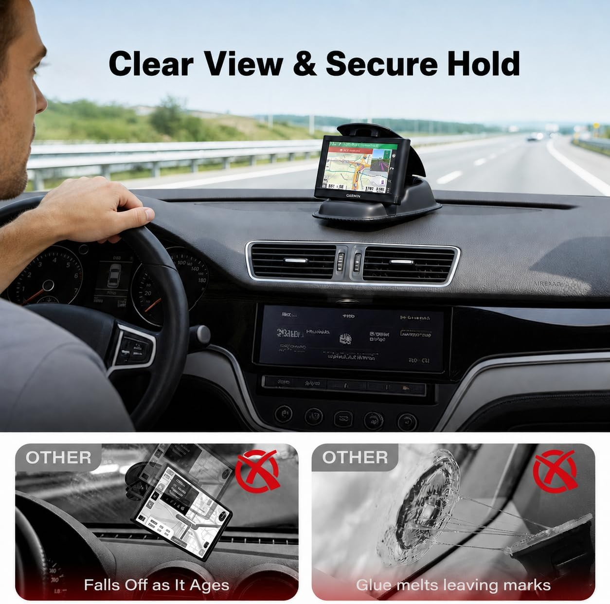 APPS2Car GPS Holder for Car, Weighted Beanbag Dash Mount for Garmin | GPS Dash Mount for Garmin Nuvi, Drive, dēzl & TomTom, Fits 3.5"–6" GPS