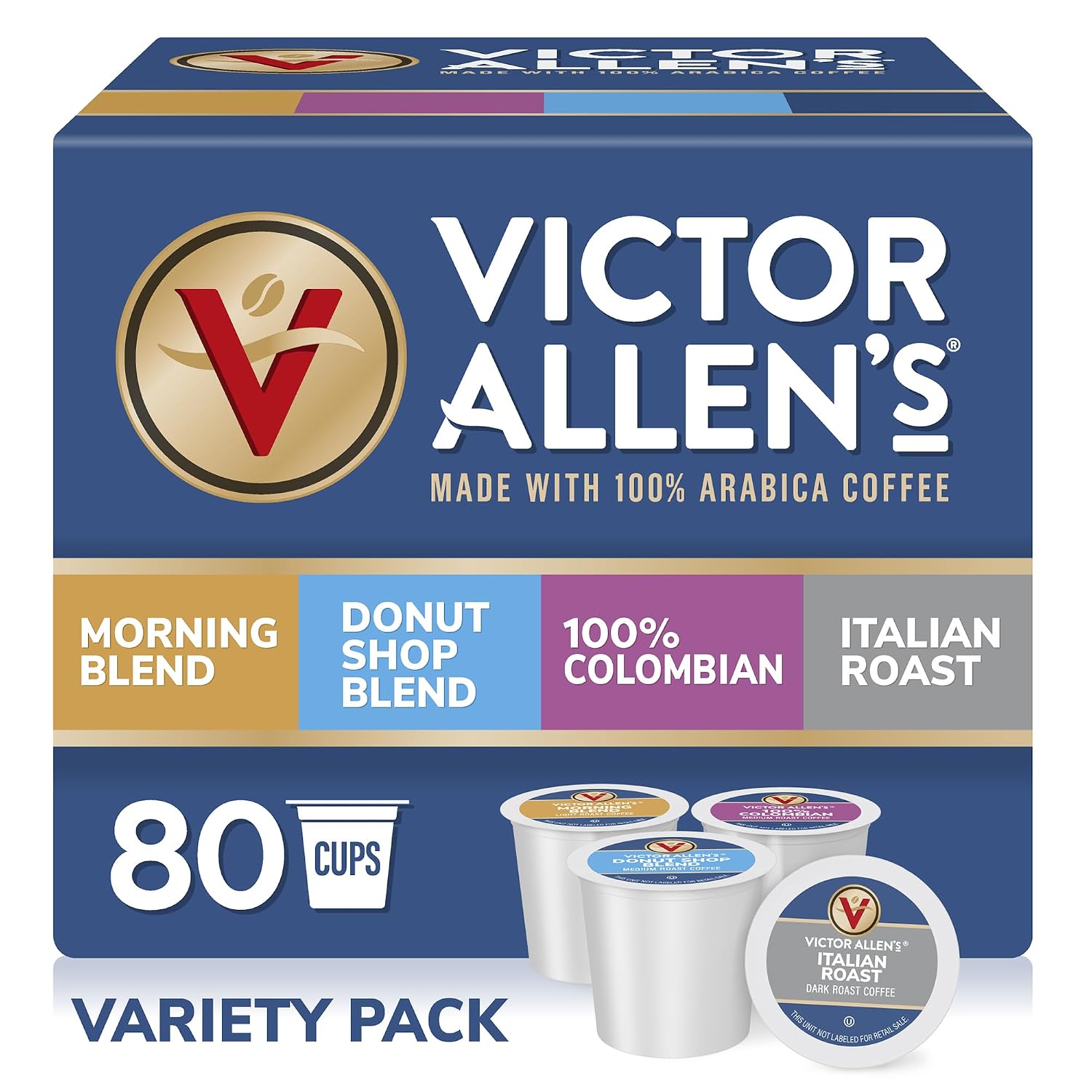 Victor Allen's Coffee Donut Shop Blend, Medium Roast, 80 Count, Single Serve Coffee Pods for Keurig K-Cup Brewers | 100% Arabica beans, Compatible with all K-Cup brewers, Kosher-OU (Pareve), 90-150mg caffeine per serving