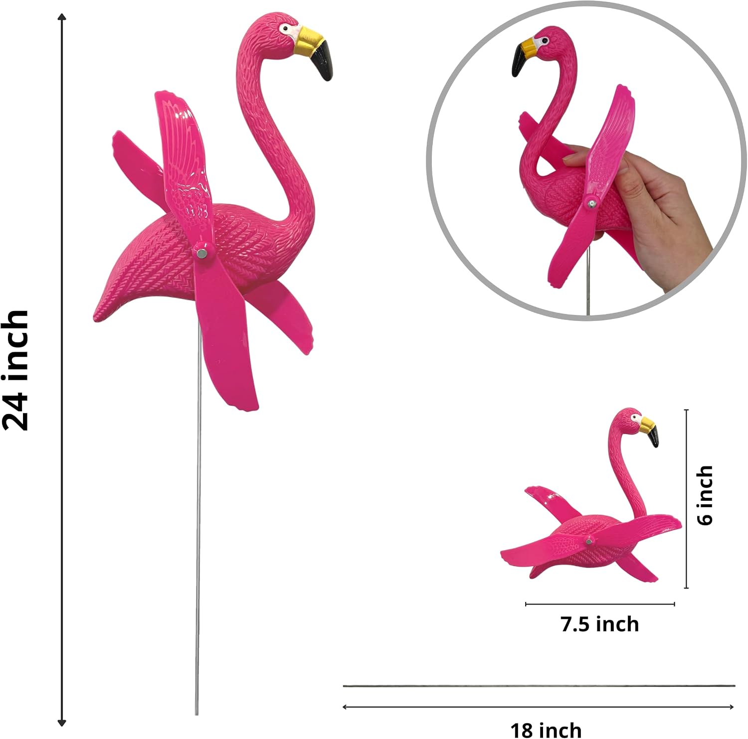 4E's Novelty 12 Pieces Twirling Wings Pink Flamingo Yard Decorations Small - Flamingo Yard Ornament with Metal Stakes for Outdoor Lawn Decor Garden
