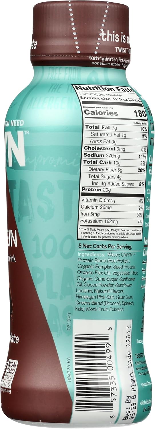 Owyn, Dark Chocolate Plant Based Protein Shake, 12 Fl Oz