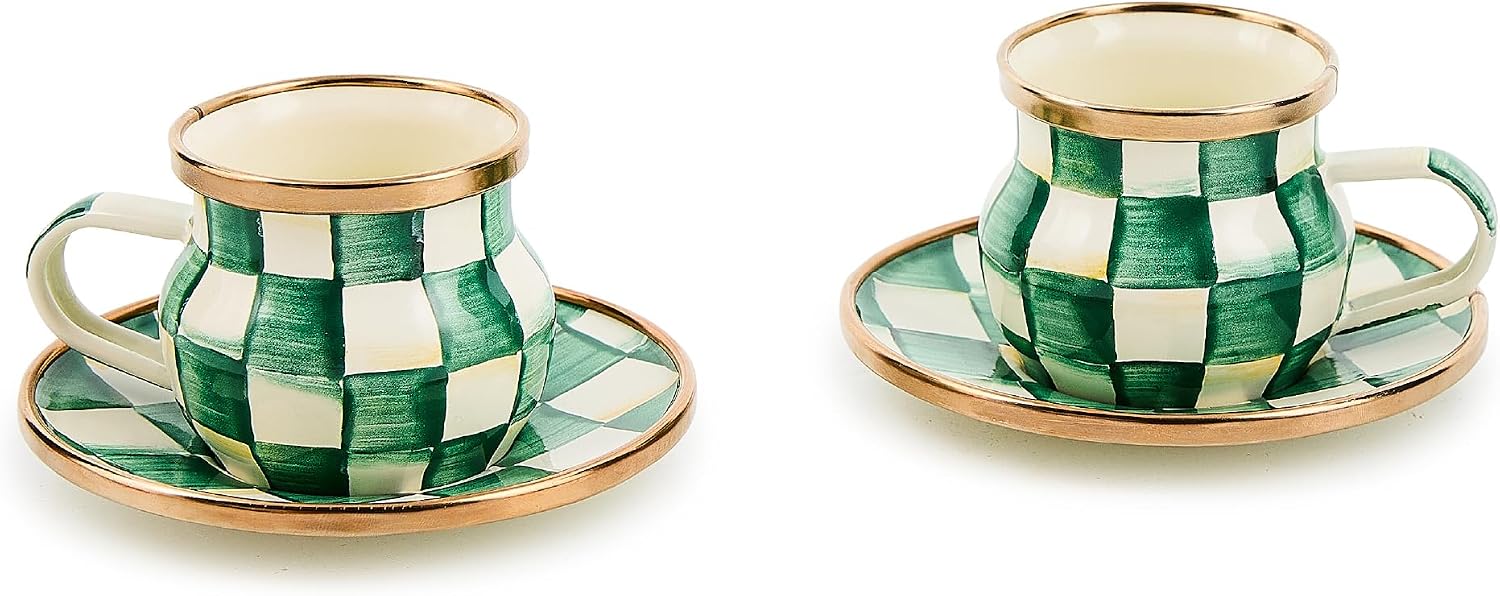 MACKENZIE-CHILDS Espresso Cup & Saucer Set, Black-and-White Courtly Check