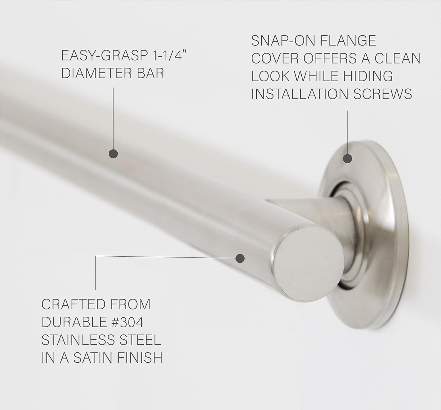 Seachrome 18-inch Coronado Designer Straight Bathroom Shower Grab Bar, Satin Stainless Steel, Brushed Nickel