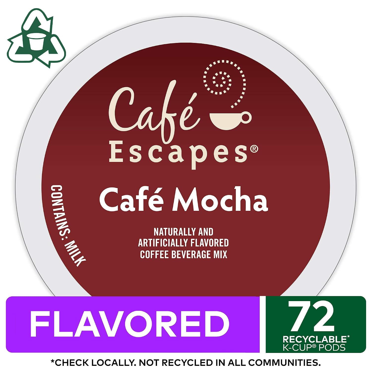 Cafe Escapes, Cafe Mocha Coffee Beverage, Single-Serve Keurig K-Cup Pods, 48 Count (2 Boxes of 24 Pods)