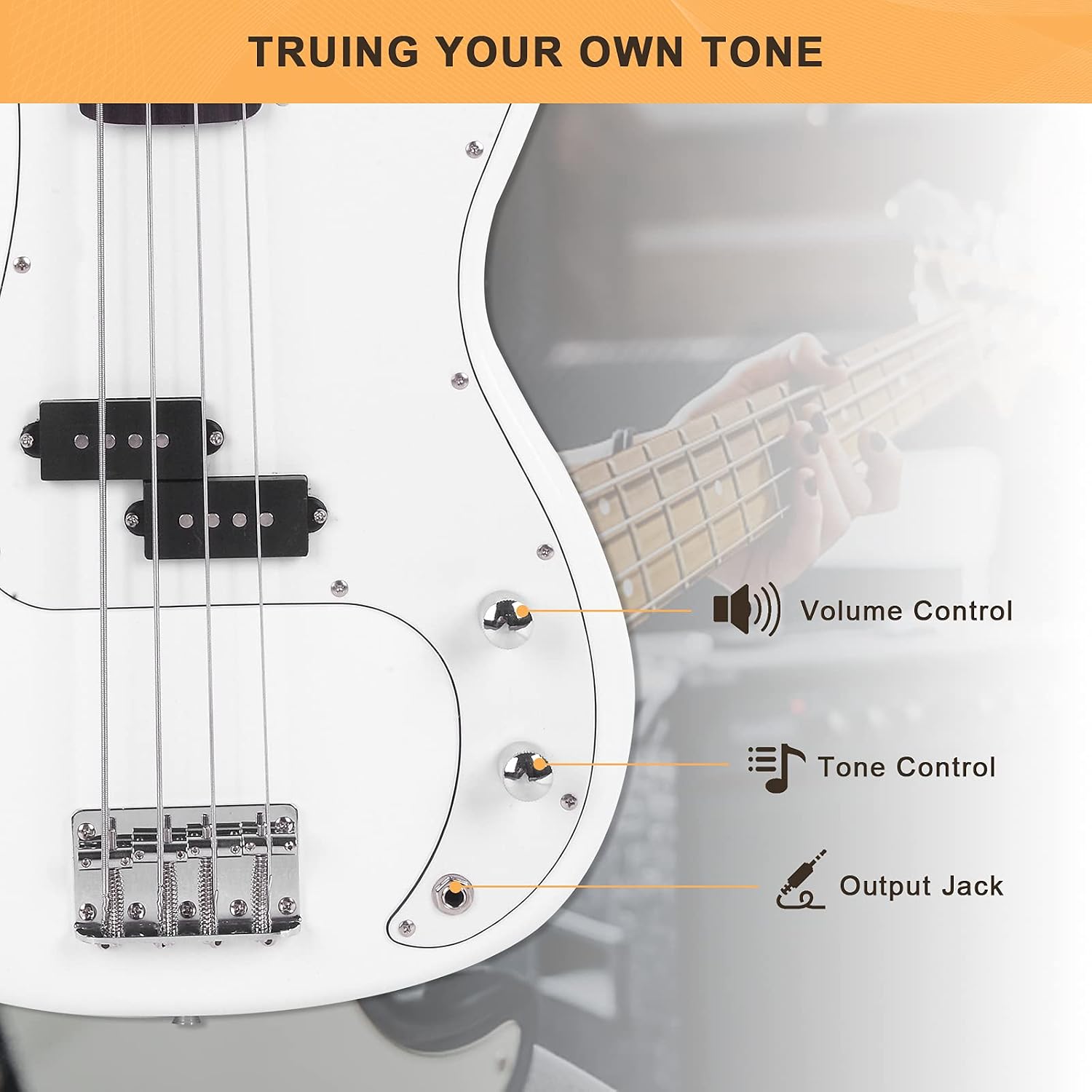 GLARRY Full Size Electric Bass Guitar Beginner Kit 4 String Exquisite Basswood Bass with 20W AMP, Cable, Strap, Bag and Accessories (Transparent Blue, 39"Right Handed)