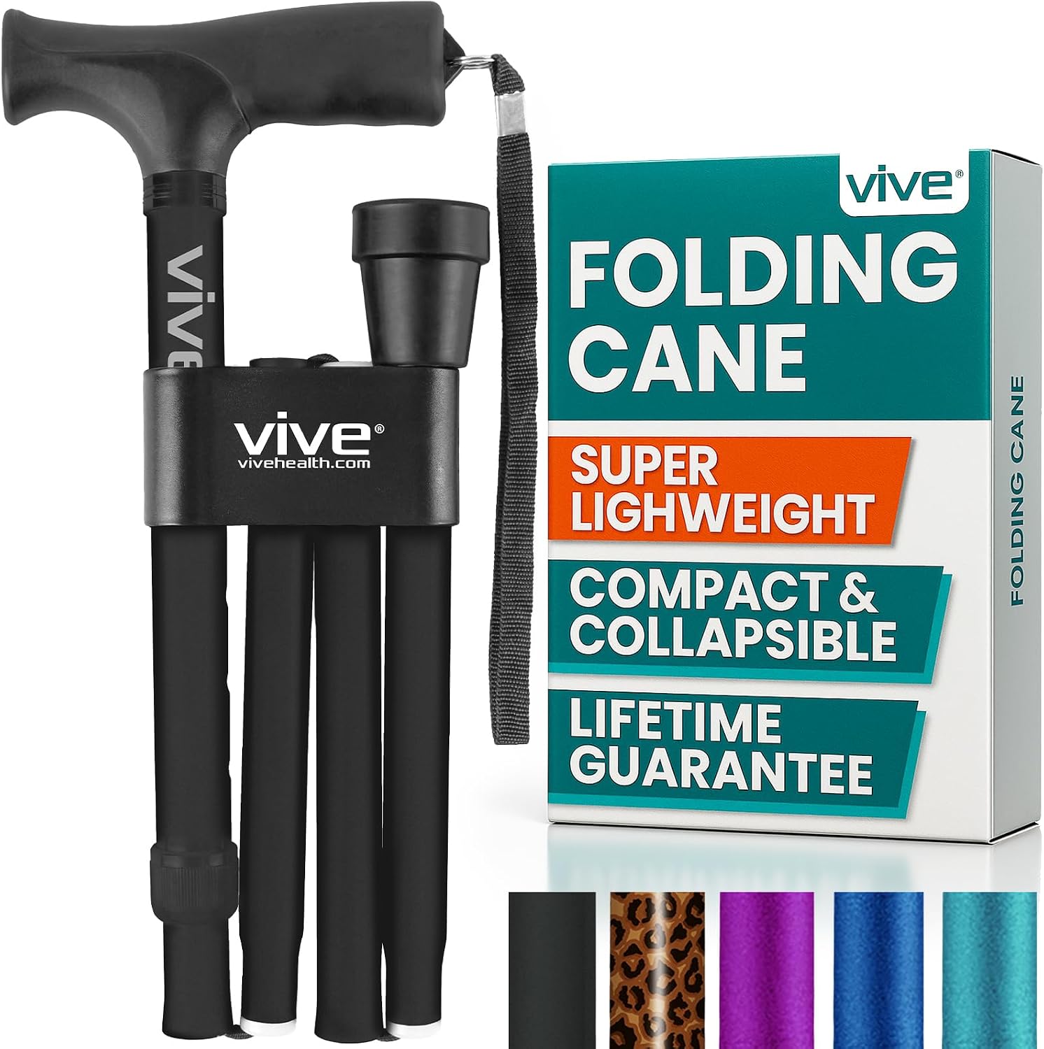 Vive Folding Cane - Foldable Walking Cane for Men, Women - Fold-up, Collapsible, Lightweight, Adjustable, Portable Hand Walking Stick - Balancing Mobility Aid - Sleek, Comfortable | Lightweight, Adjustable, Portable Hand Stick Balancing Mobility Aid Slee…