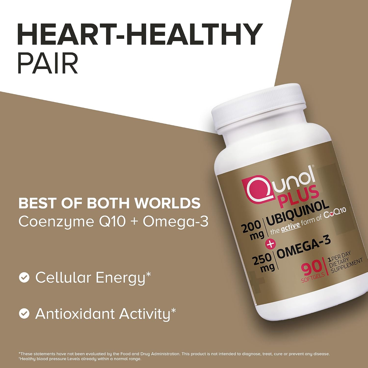 Qunol Ubiquinol 200mg + Omega-3 250mg, Extra Strength Antioxidant, 90ct | #1 Cardiologist Recommended Supplement for Heart Health