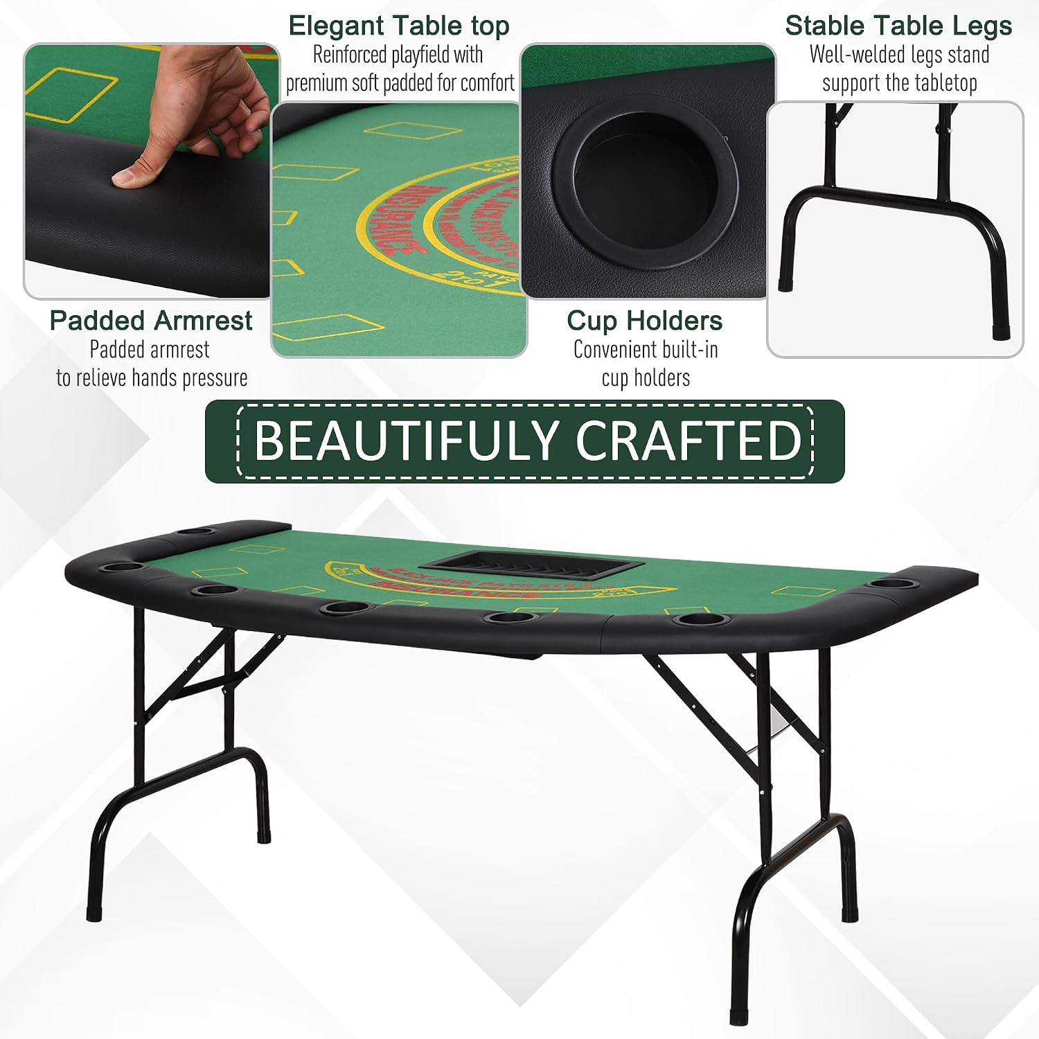 Soozier Poker Table Foldable Blackjack Table for 7 Players 72" Green Felt
