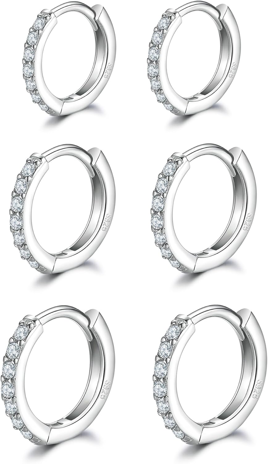 Dlihc 6 Pairs Sterling Silver Hoop and Stud Earrings Set for Women Men