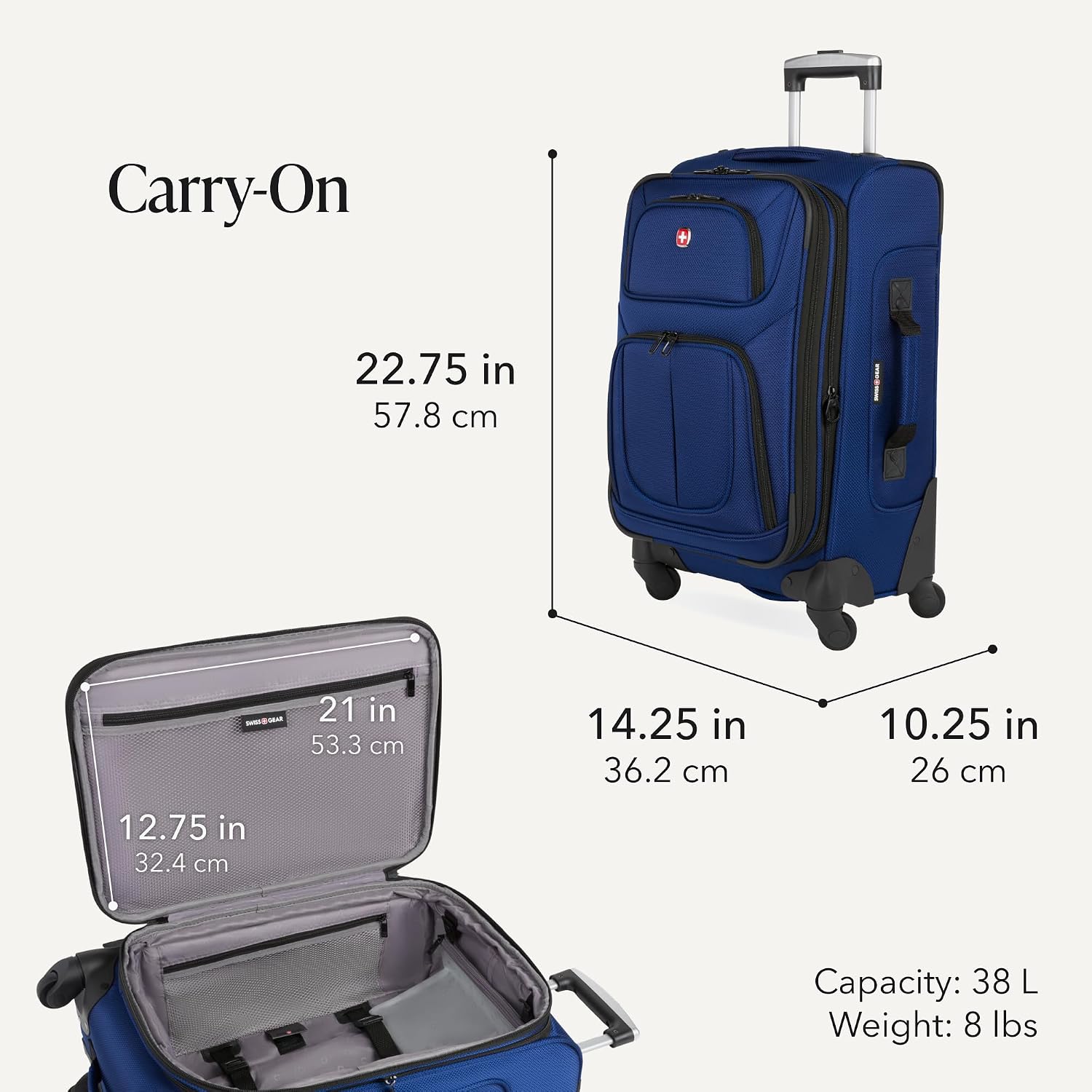 SWISSGEAR Sion Carry-On Spinner Luggage, Softside Expandable, Lightweight Suitcase, Dark Grey, 22.75-Inch