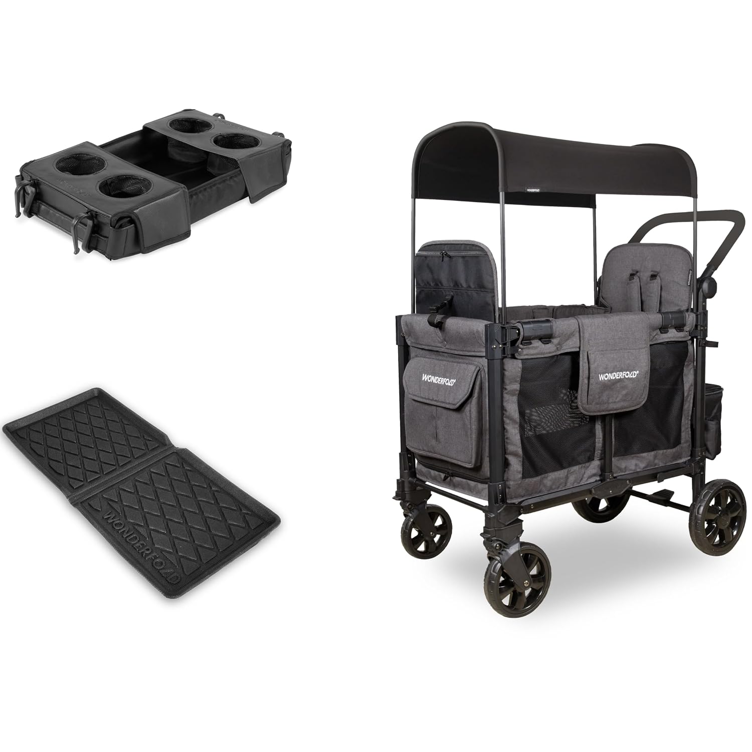 WonderFold W2 Stroller Wagon, Steel Frame, 2 Seater, Black