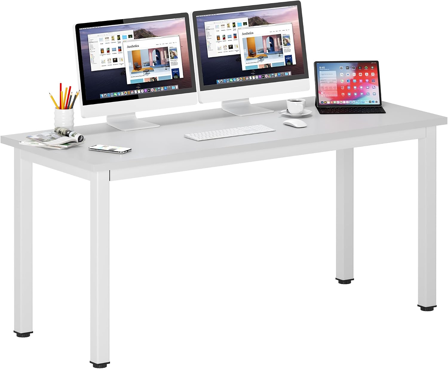 DlandHome 47 inches Medium Computer Desk for Bedroom, Retro