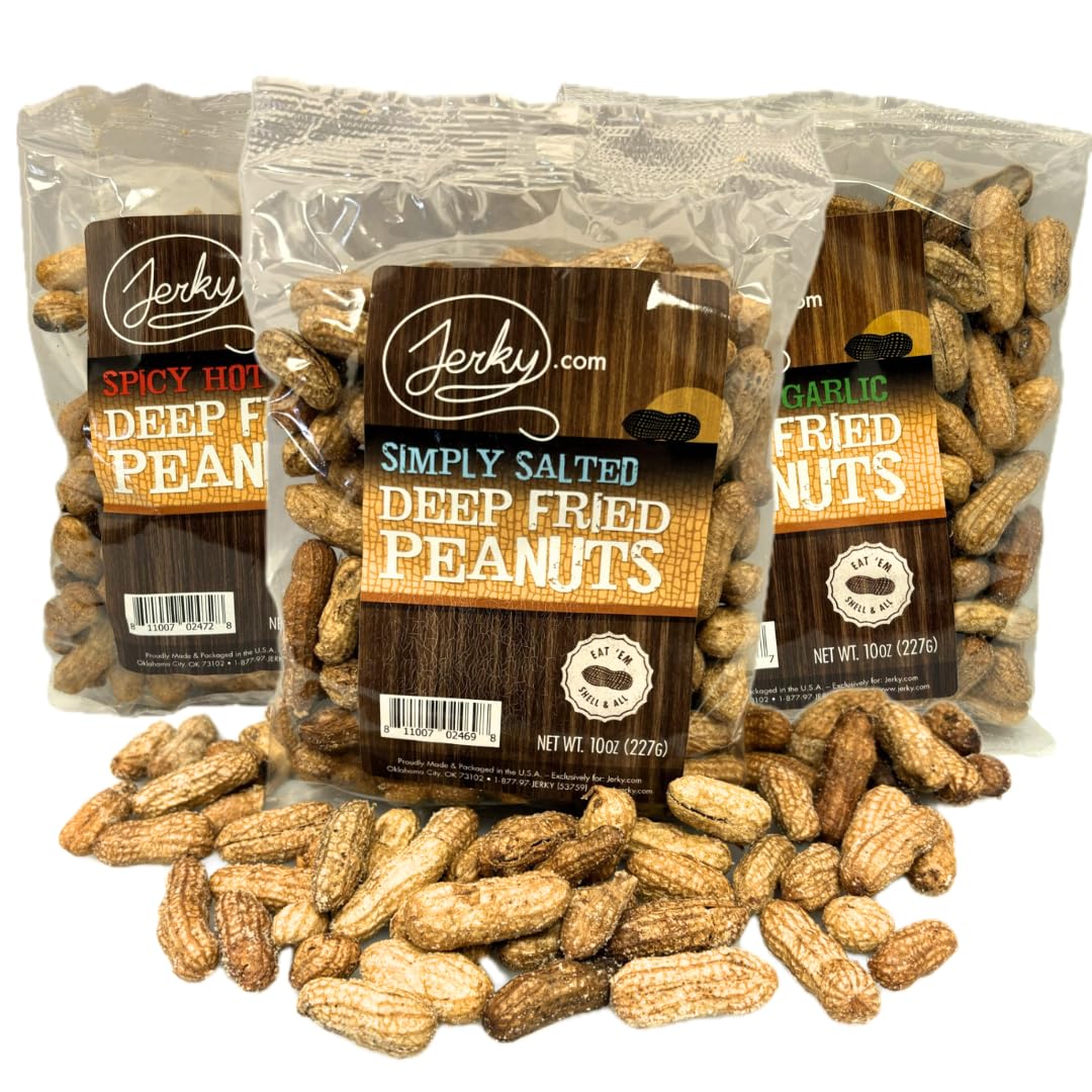 Jerky.com Deep Fried Spicy Hot Peanuts in Shell 3 Pack - Bold & Savory Peanuts - Roasted Spicy Peanuts in Shell for Human - USA Grown, Ultimate Spicy Gourmet Gift Peanuts (30oz Total)