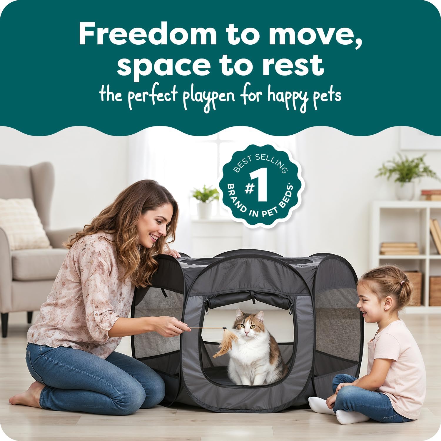 Furhaven Portable Dog Playpen Cat Tent, Pet playground,Kennel foldable indoor outdoor zippered puppy crate - Hunter Green, Medium
