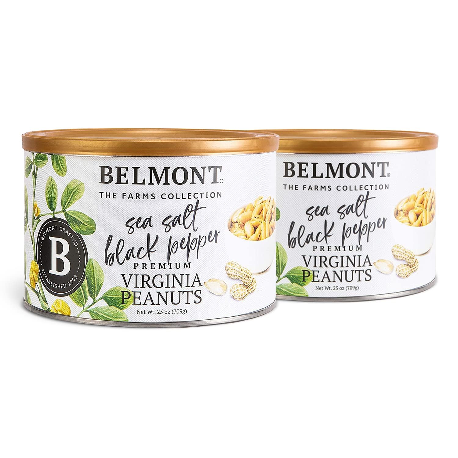 Belmont Peanuts Gourmet Sea-Salted Virginia Peanuts, 20 oz (1 Pack) – Only 3 Simple Ingredients, No Preservatives, 7g Protein – A Premium, Salty, Crunchy, Hand Seasoned Snack