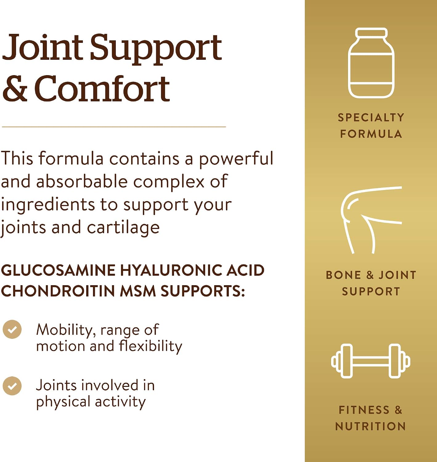 Solgar Glucosamine Hyaluronic Acid Chondroitin MSM, 60 Tablets | (Shellfish-Free), Joint Support & Comfort - Supports Active Lifestyles - Non-GMO, Gluten Free, Dairy Free - 20 Servings