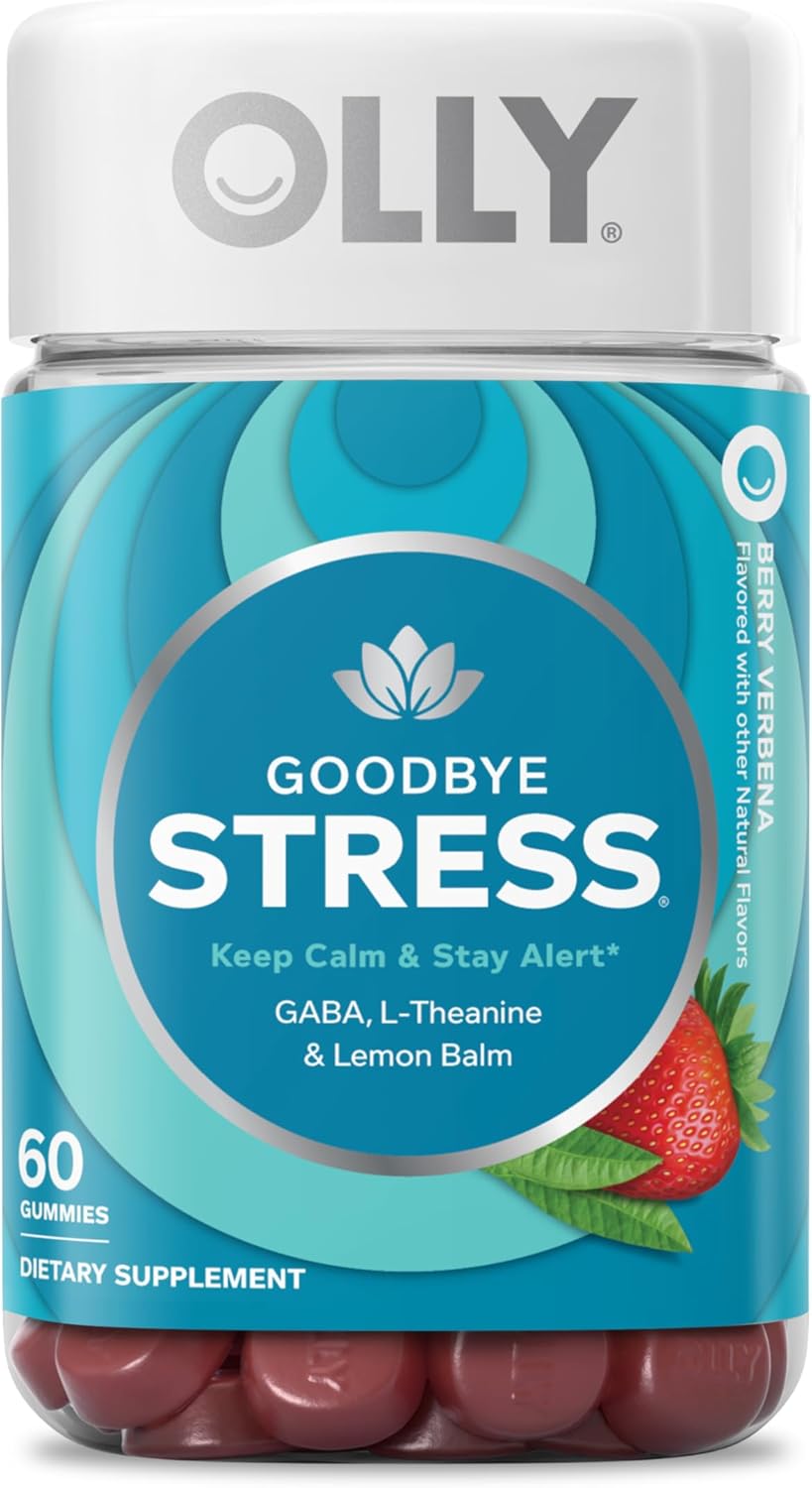 OLLY Goodbye Stress, Stress Support* Supplement, 50mg L-Theanine - 42 Count