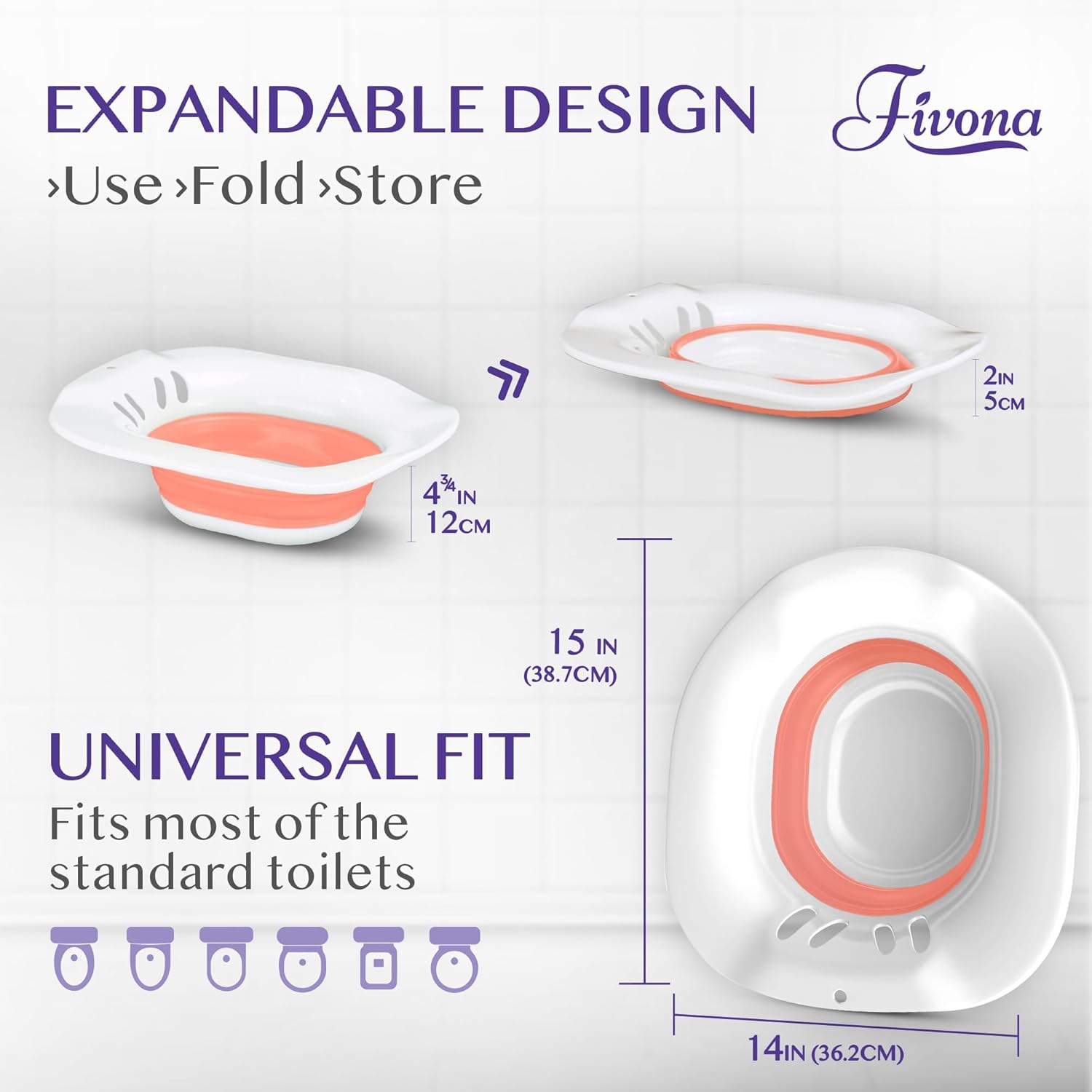 Fivona Sitz Bath for Toilet Seat Postpartum and Hemorrhoids Care - Yoni Steam Seat - Foldable Basin for Epsom Salt Soak - Portable Bidet BPA Free