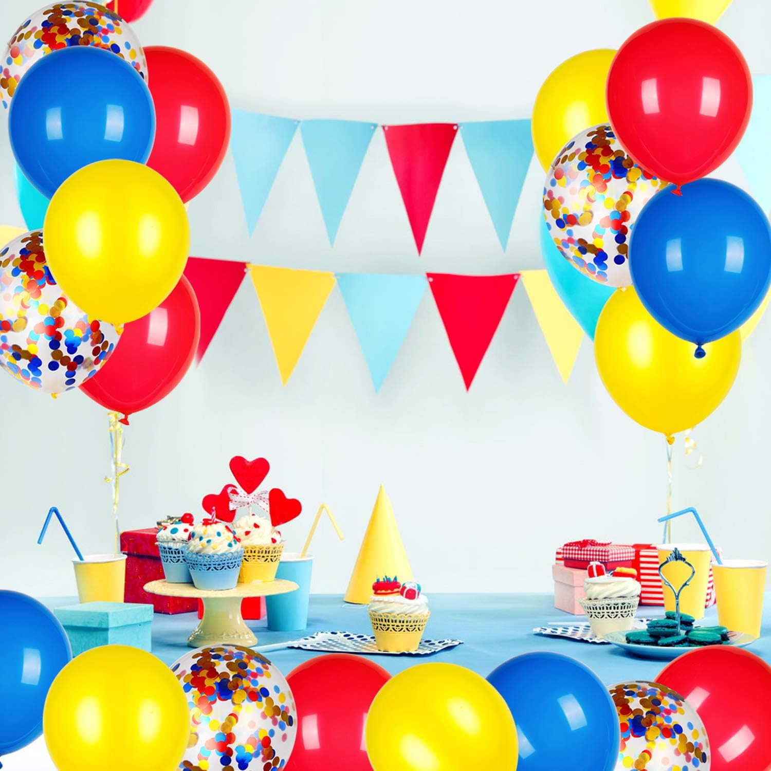 JOYYPOP 80 PCS Red White Blue Balloons 12 in with Confetti for 4th of July