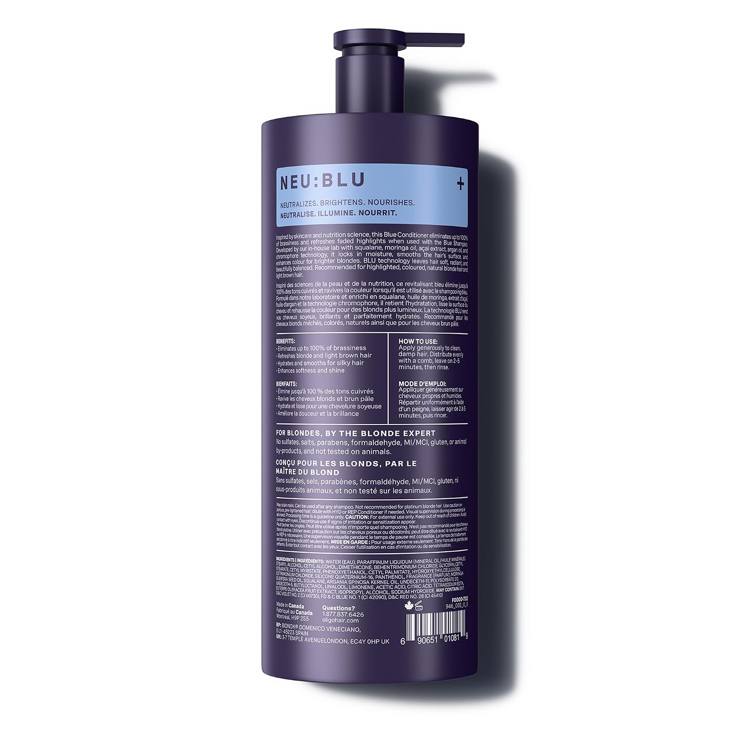 Oligo Professionnel - Blacklight Blue Conditioner for blondes - Vegan - Eliminate Brassy tones - Refresh faded highlights - Argan oil - Hydrating Formula - 8.5oz