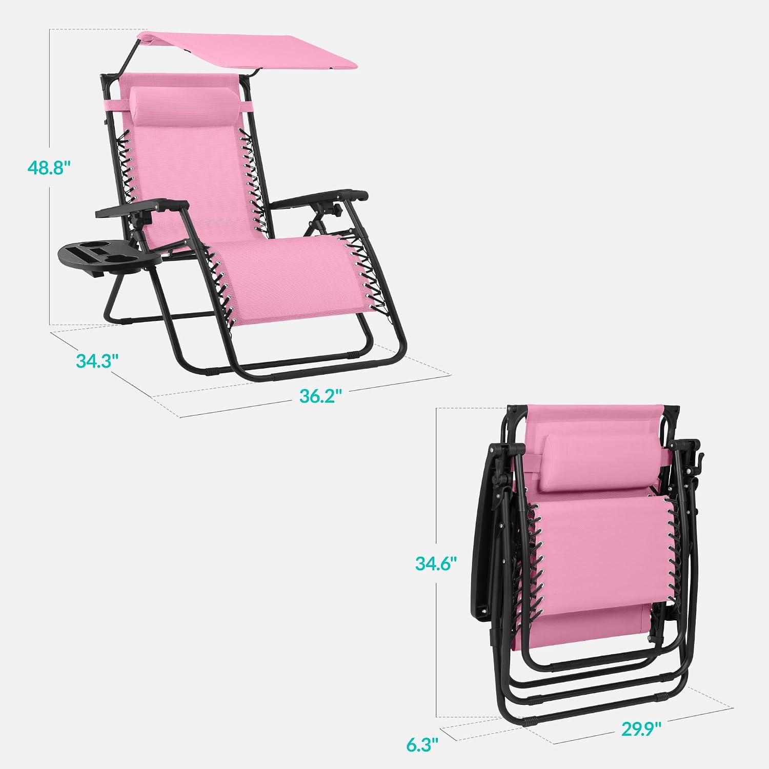 Best Choice Products Folding Zero Gravity Outdoor Recliner Patio Lounge Chair w/Adjustable Canopy Shade, Headrest, Side Accessory Tray, Textilene Mesh - Beige