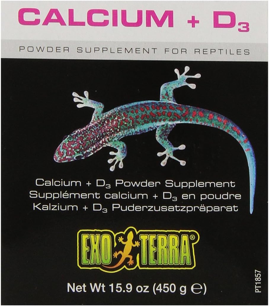 Exo Terra Calcium + D3 Powder, Ultra-fine, 3.2 oz. | Phosphorus Free Formula Boosts Bone Health & Calcium Absorption, Ideal for Insects, Fruits & Veggies