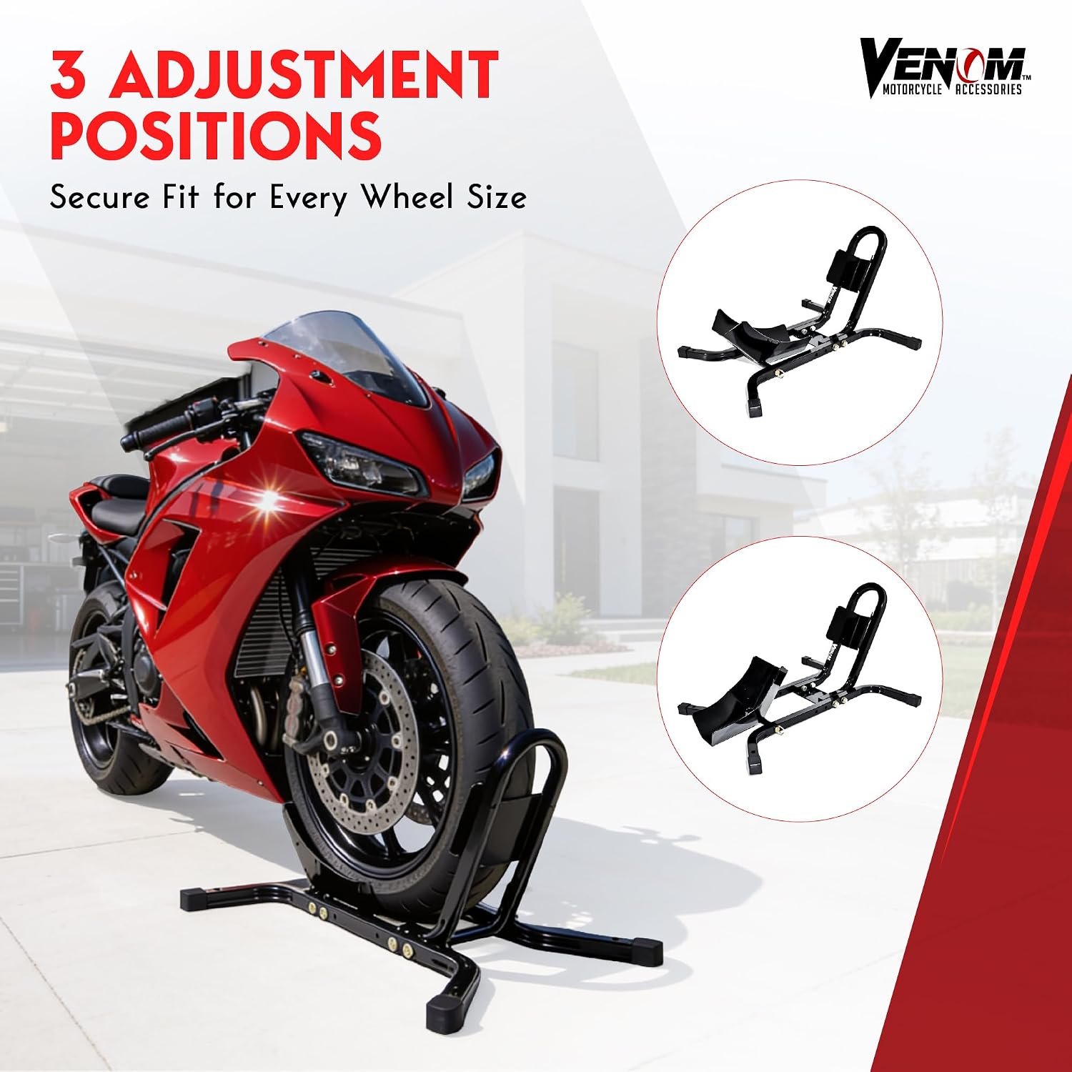Universal Motorcycle Wheel Tire Chock Self-locking Bike Stand Cradle Chocks Compatible with Harley Davidson Yamaha Honda Kawasaki Suzuki Ducati BMW