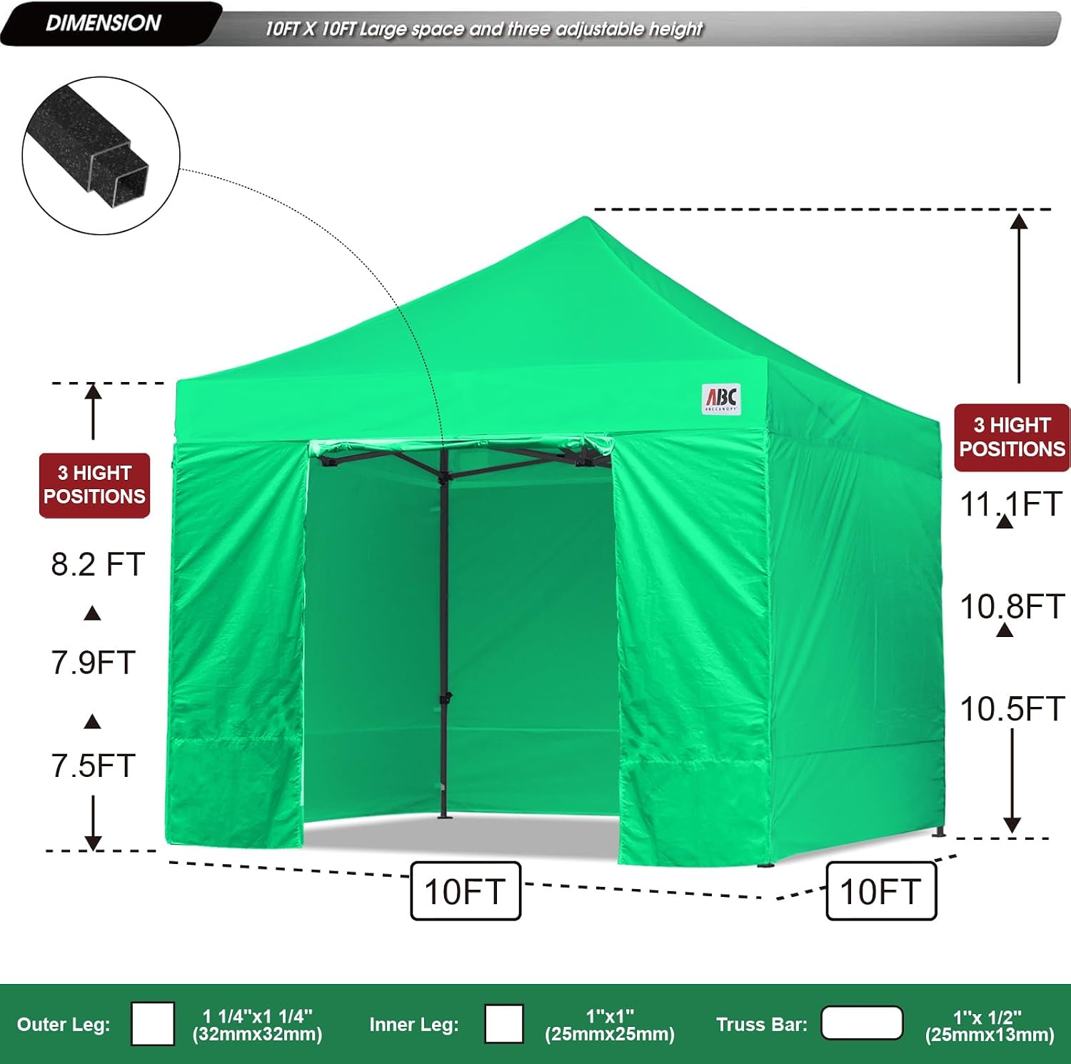 ABCCANOPY Heavy Duty Easy Pop up Canopy Tent with Sidewalls 10x20, Turquoise