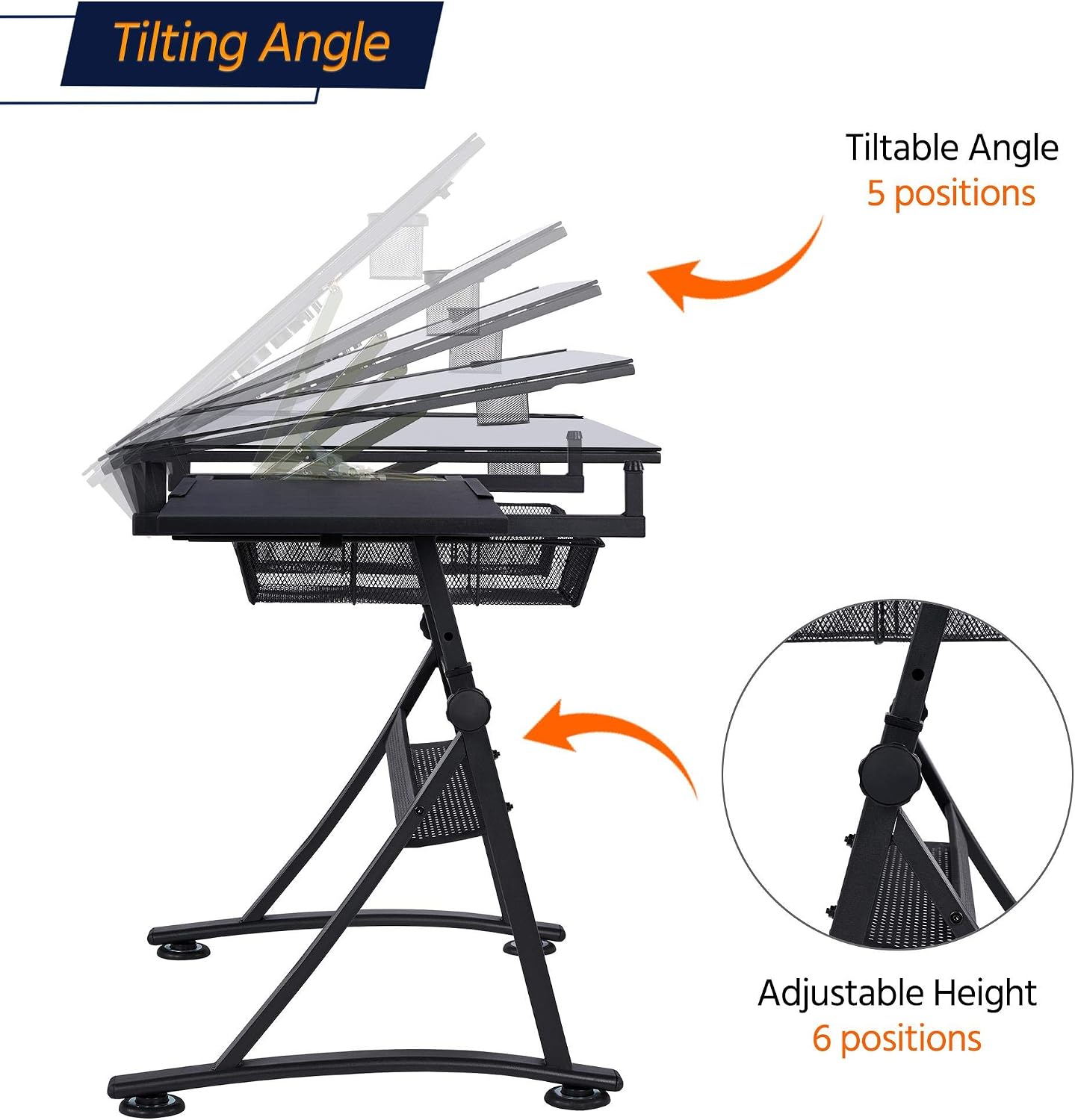 Yaheetech Adjustable Drafting Table & Stool, Tilting Glass Art Desk