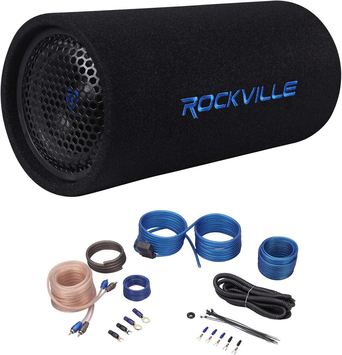 Rockville RTB65A 6.5" Powered Car Subwoofer Bass Tube with RWK10 Kit | 300W Peak / 150W RMS, MP3/RCA Inputs, Adjustable Crossover, Rear Aero Vent