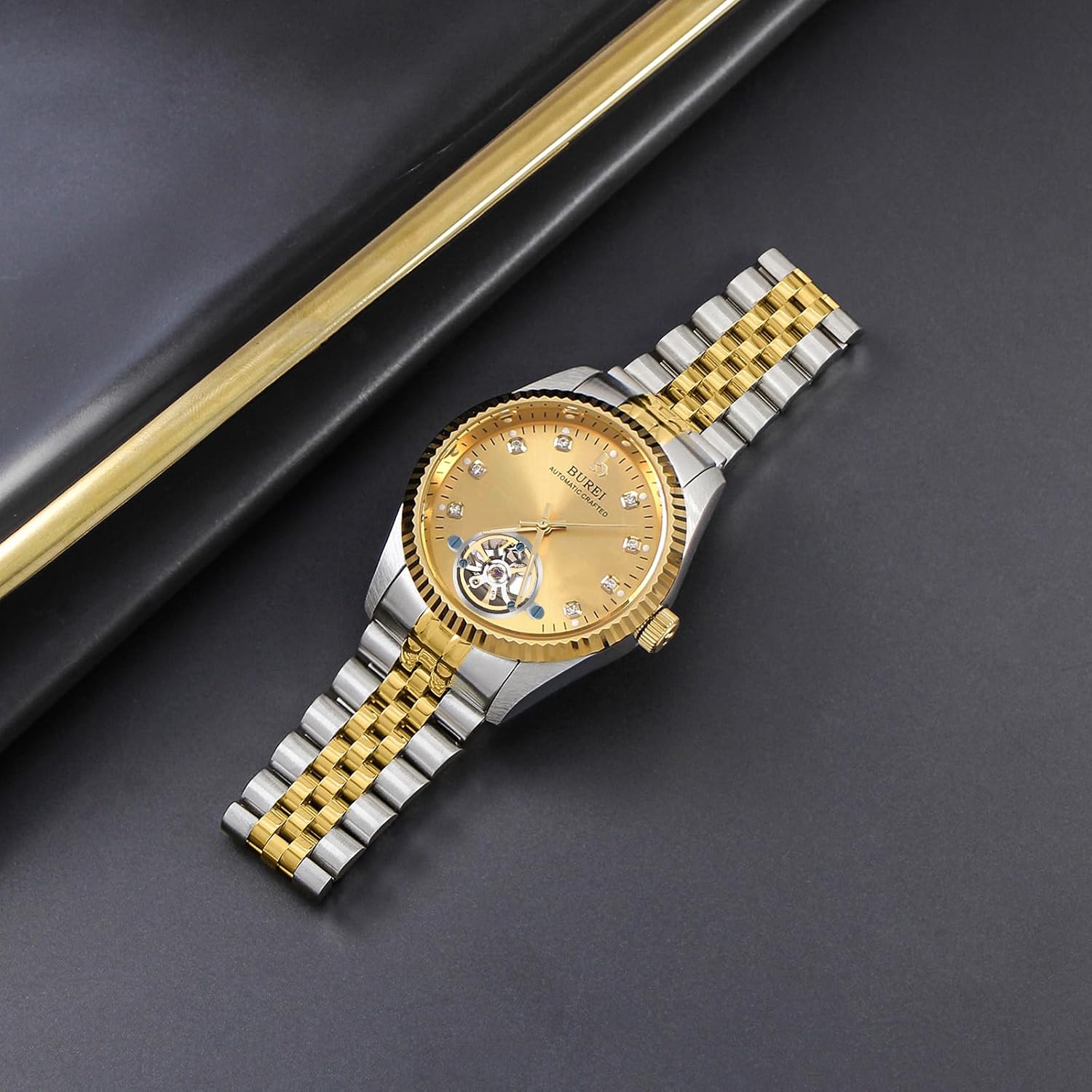 BUREI Men's Luxury Automatic Watch Fashion Waterproof Mechanical Watch, Adjustable Stainless Steel Two Tone Strap,Gift for Men
