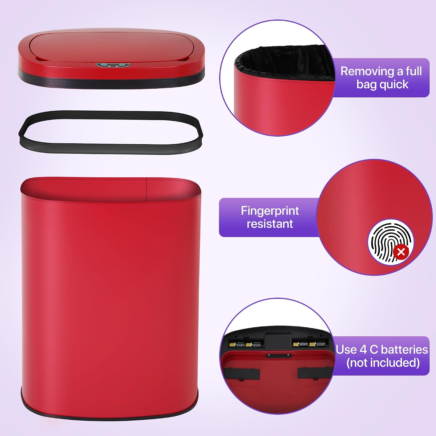 13 Gallon Touch-Free Automatic Stainless-Steel Trash Can Garbage Can Metal Trash Bin with Lid for Kitchen Living Room Office Bathroom, Electronic Motion Sensor Automatic Closure & Opening