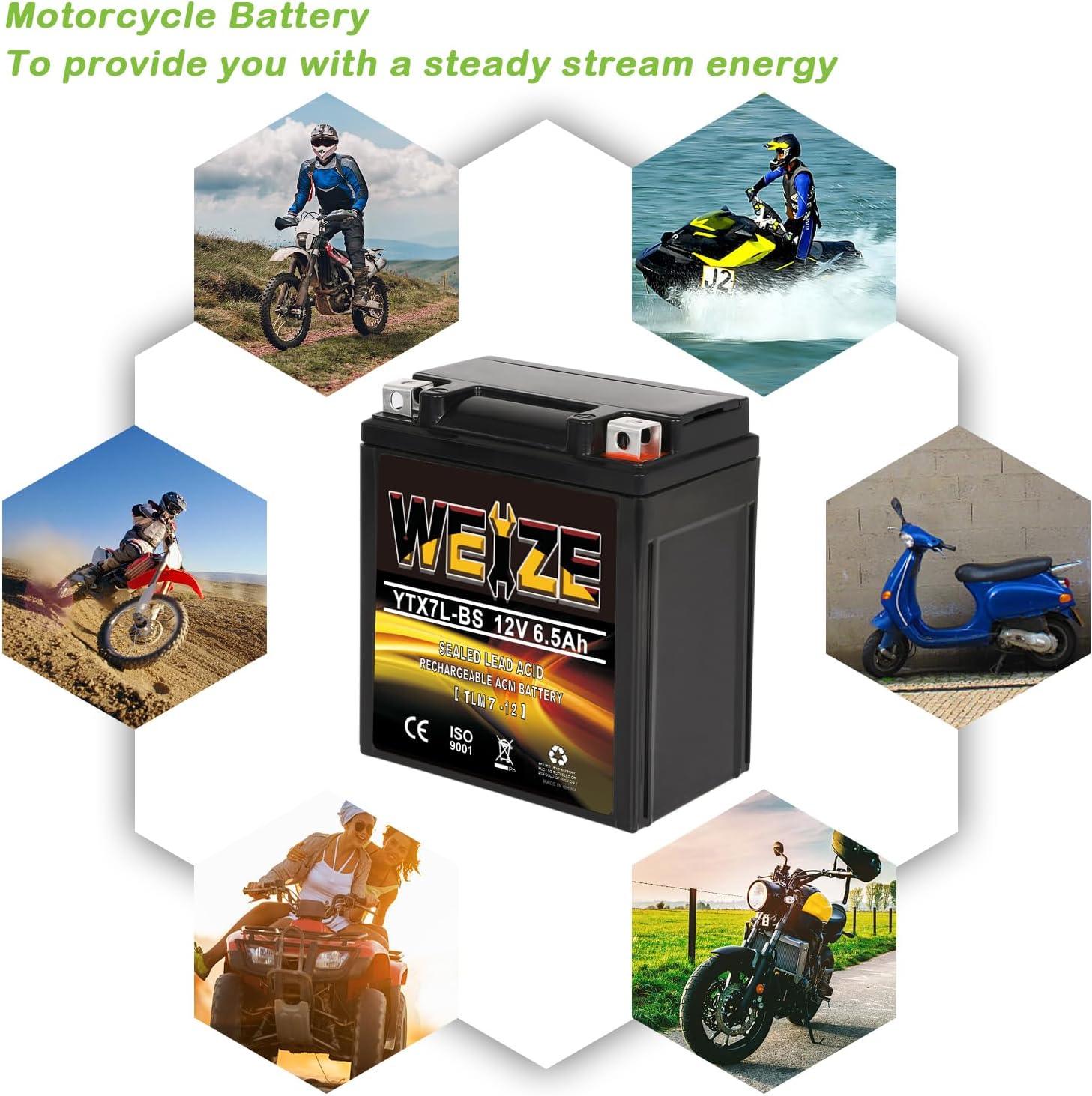 Weize YTX14 BS ATV Battery High Performance - Maintenance Free - Sealed AGM YTX14-BS Motorcycle Battery compatible with Honda Suzuki Kawasaki Yamaha scooter snowmobile