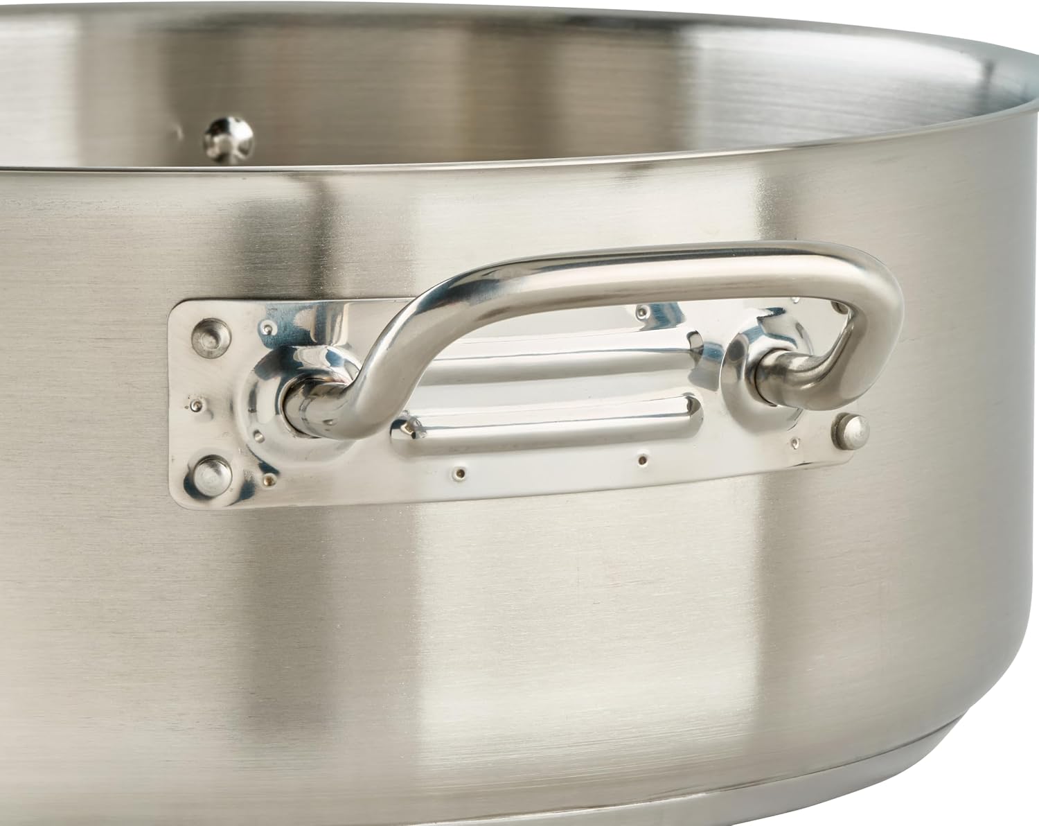 Winco 15 qt Stainless Steel Brazier Pan with Lid | Flat bottom, Wide base, Riveted handles, Induction safe, Great for Braising, Simmering, Batch Cooking and Restaurant Kitchens