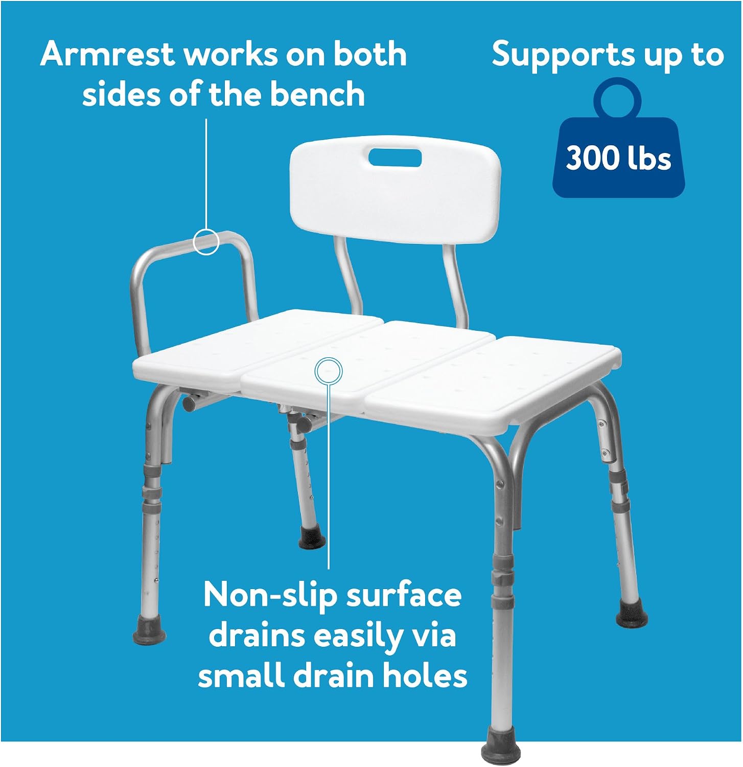 Carex Shower Bench and Shower Chair For Elderly and Disabled with Height Adjustable Legs, Tub Bench Converts to Right or Left Hand Entry