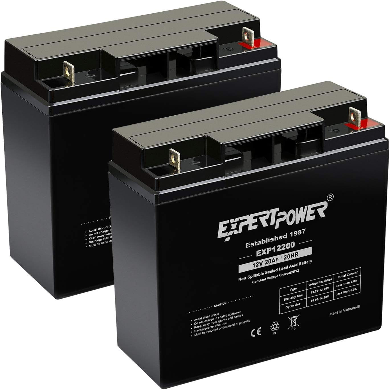 ExpertPower 2 Pack EXP12200 12V 20Ah - SLA Rechargeable 12V Battery for Ride on Toys, UPS, Lawn Mower, Generator, Medical Devices, Wheelchair
