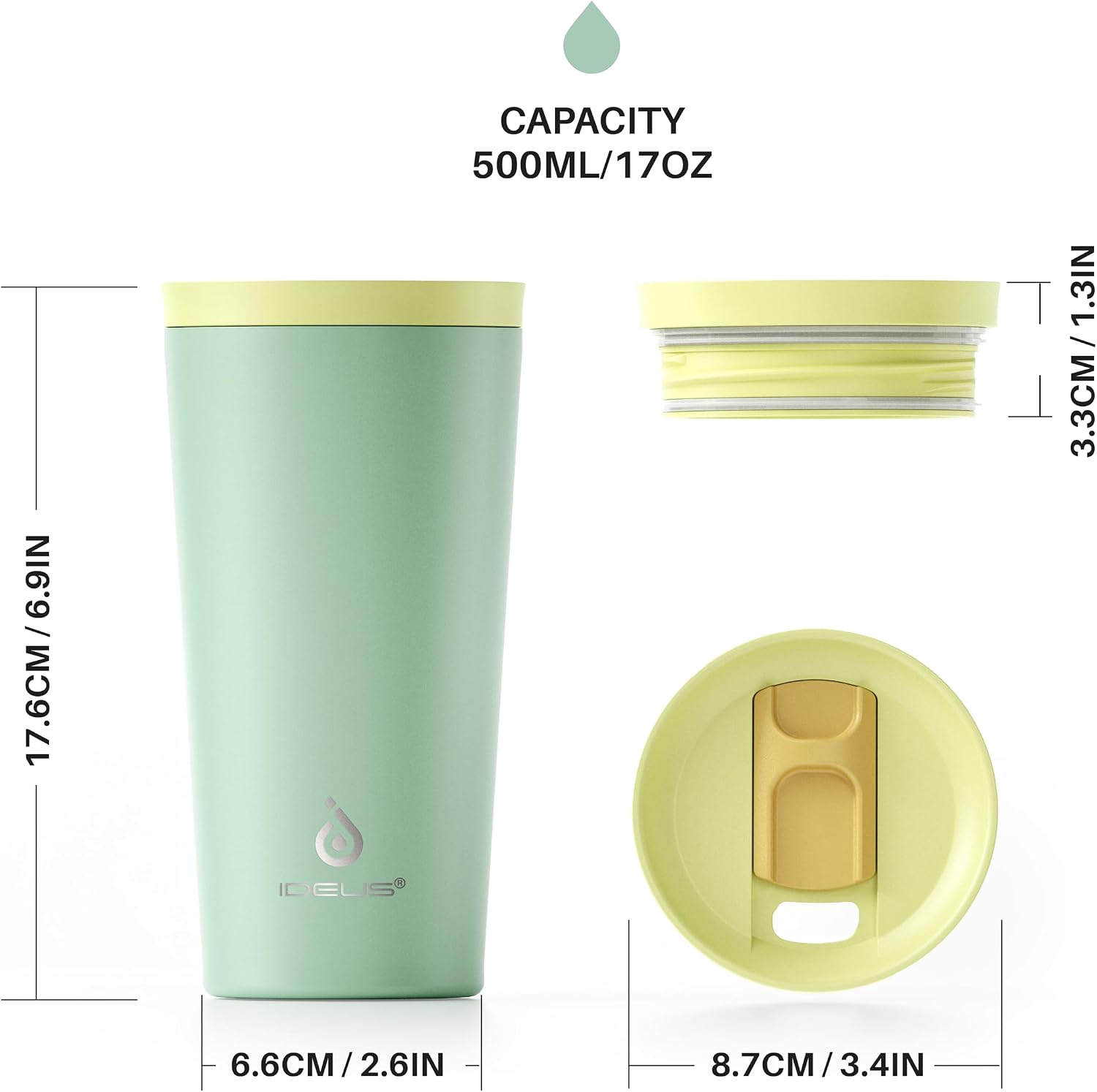 Ideus 20 oz Tumbler, Travel Coffee Mug with Splash Proof Sliding Lid, Double Wall Stainless Steel Vacuum Insulated Coffee Mug for Home and Office