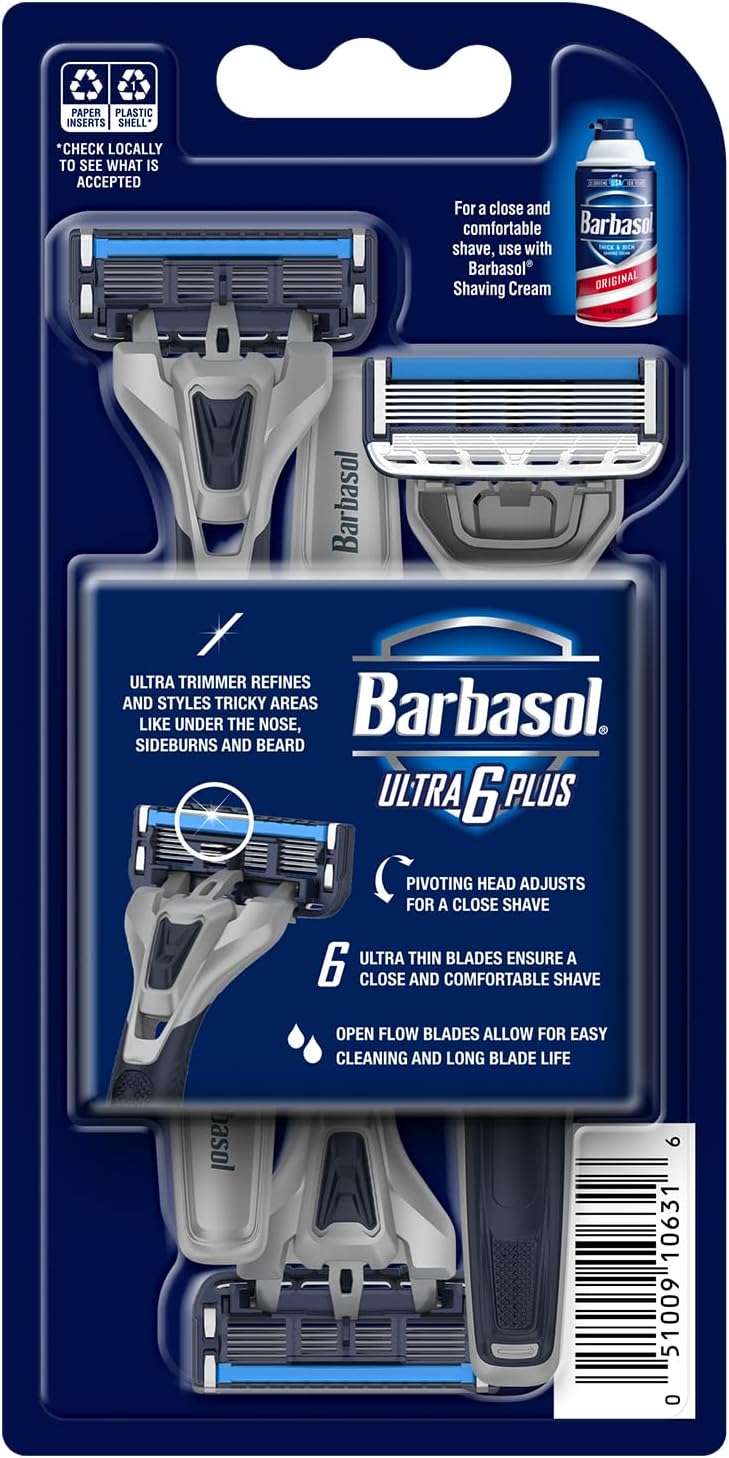Barbasol Ultra 6 Plus Disposable Razor Value Pack (1 Pack/3 Total Razors) | Premium 6-Blade Disposable Razors, Close Shave technology