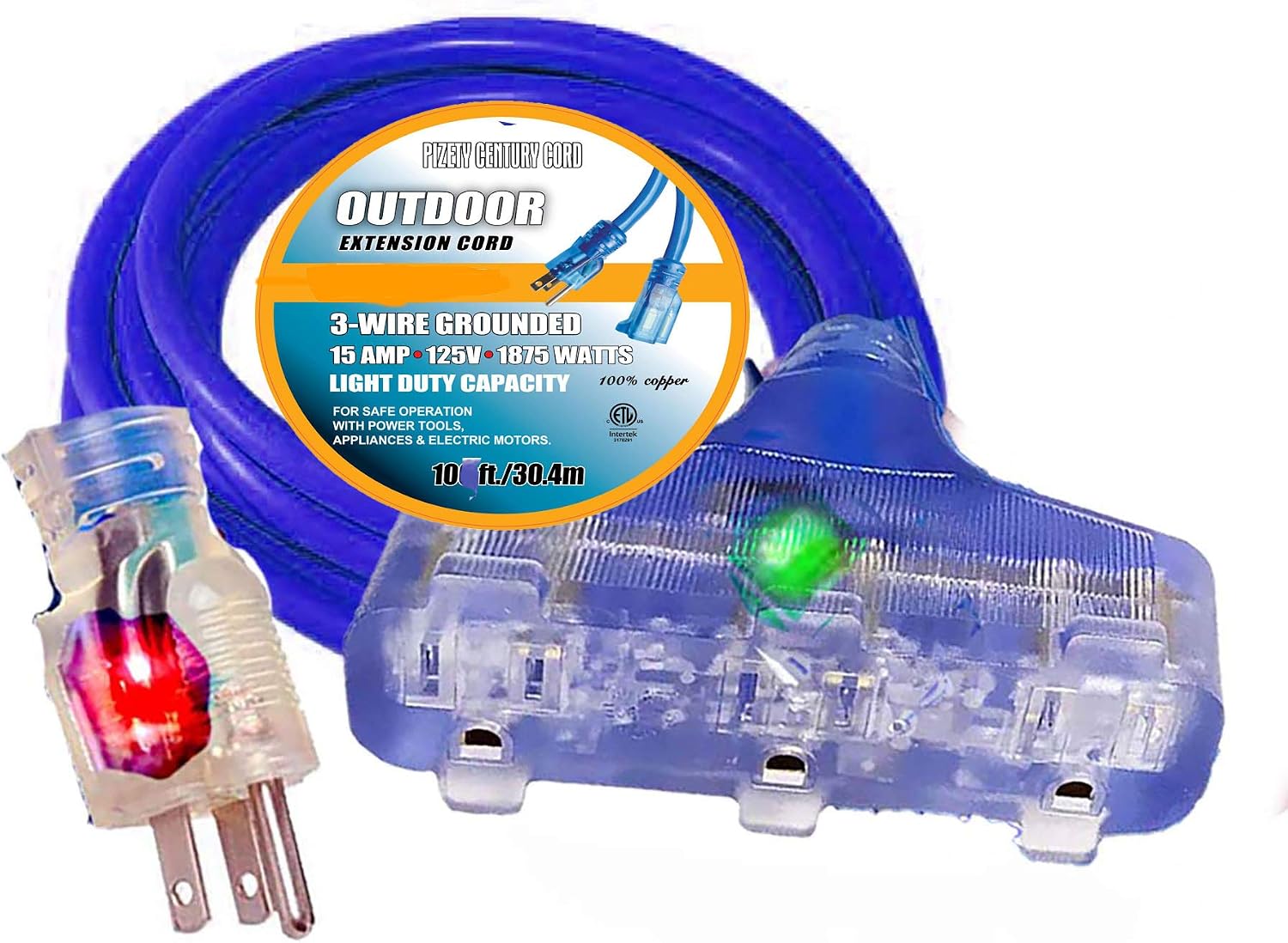 12/3 10 ft Extension Cord 3 Prong Grounded Plug 12 Gauge Extension Cord 10 ft Lighted Indoor Outdoor SJTW Heavy Duty 12 Gauge 10 feet Extension