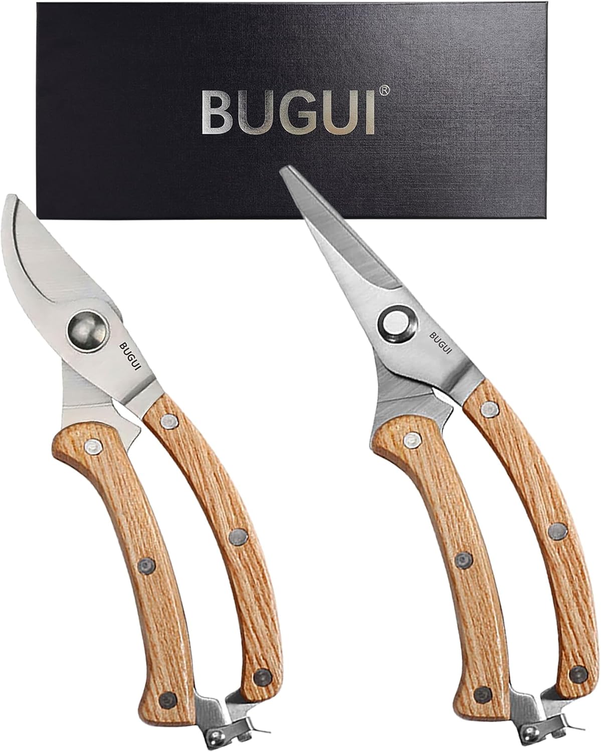 BUGUI Wood Handle Pruning Shears, SK-5 Steel Blade, 1-inch Cutting Capacity, Sharp, Well Designed Garden Shears, 8"