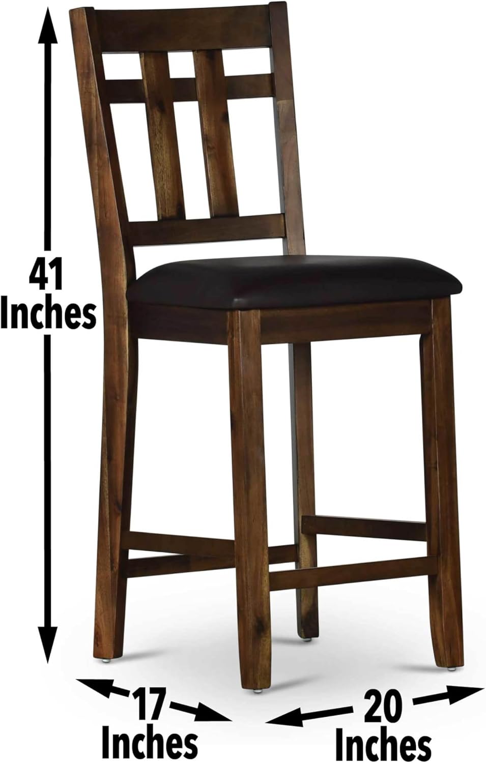 Steve Silver Co Saranac Counter Chair, 24-Inch Seat, Slat-Back Design, Set of 2 Chairs, Mocha Finish, Rustic Styling, Dining Room, Kitchen, Barstool