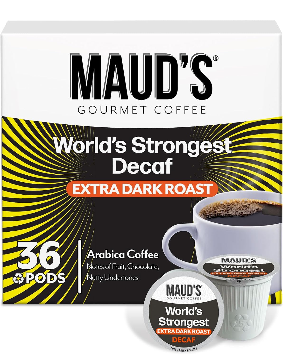 Maud’s Decaf Dark Roast Coffee Pods, 100ct | Decaffeinated Coffee in Single Serve Pods – Compatible with Keurig Coffee Makers