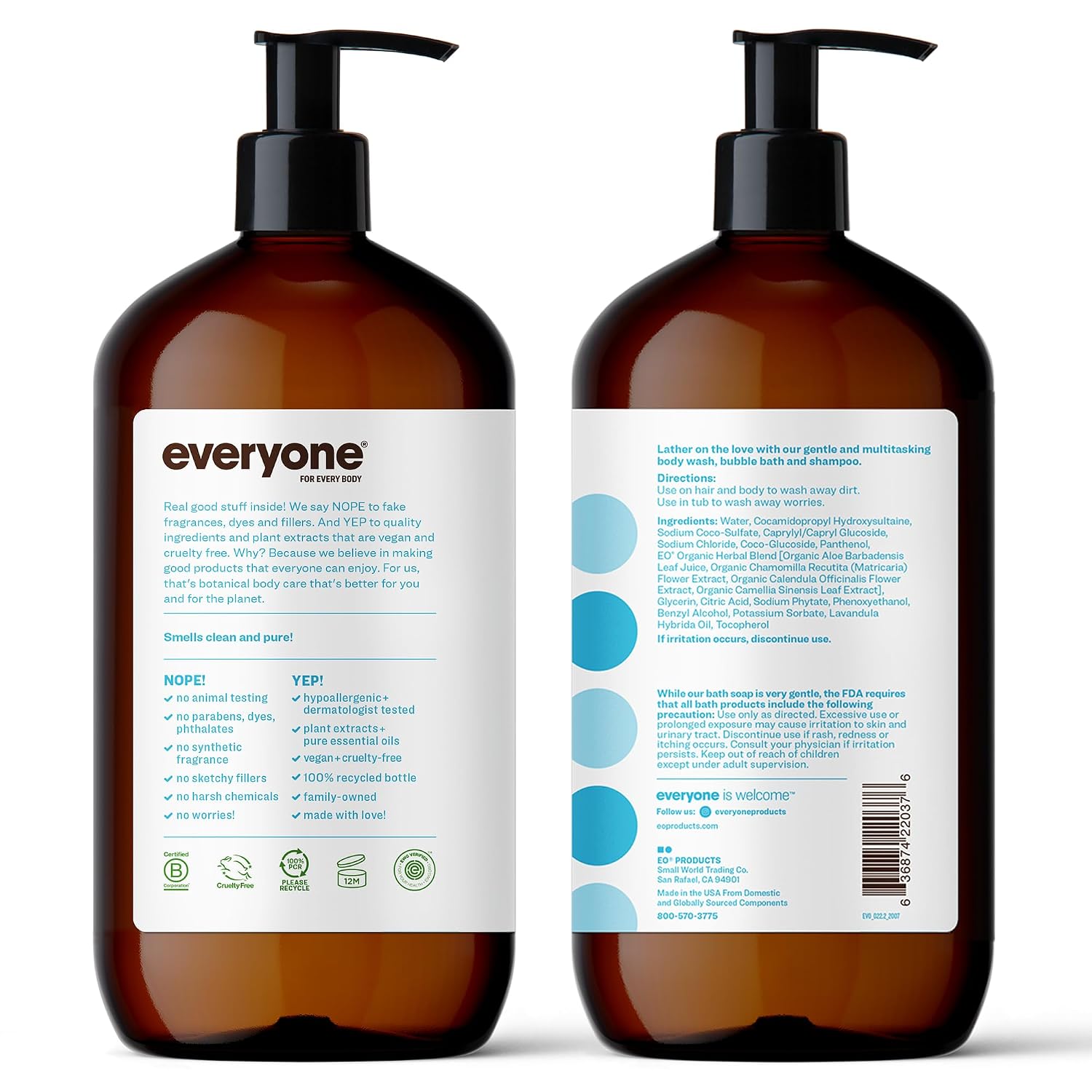Everyone 3-in-1 Soap Body Wash Bubble Bath Shampoo Coconut Lemon 32oz 2pk | Natural essential oil formula | body wash | shampoo | bubble bath in one | coconut lemon scent | bulk value 2-pack
