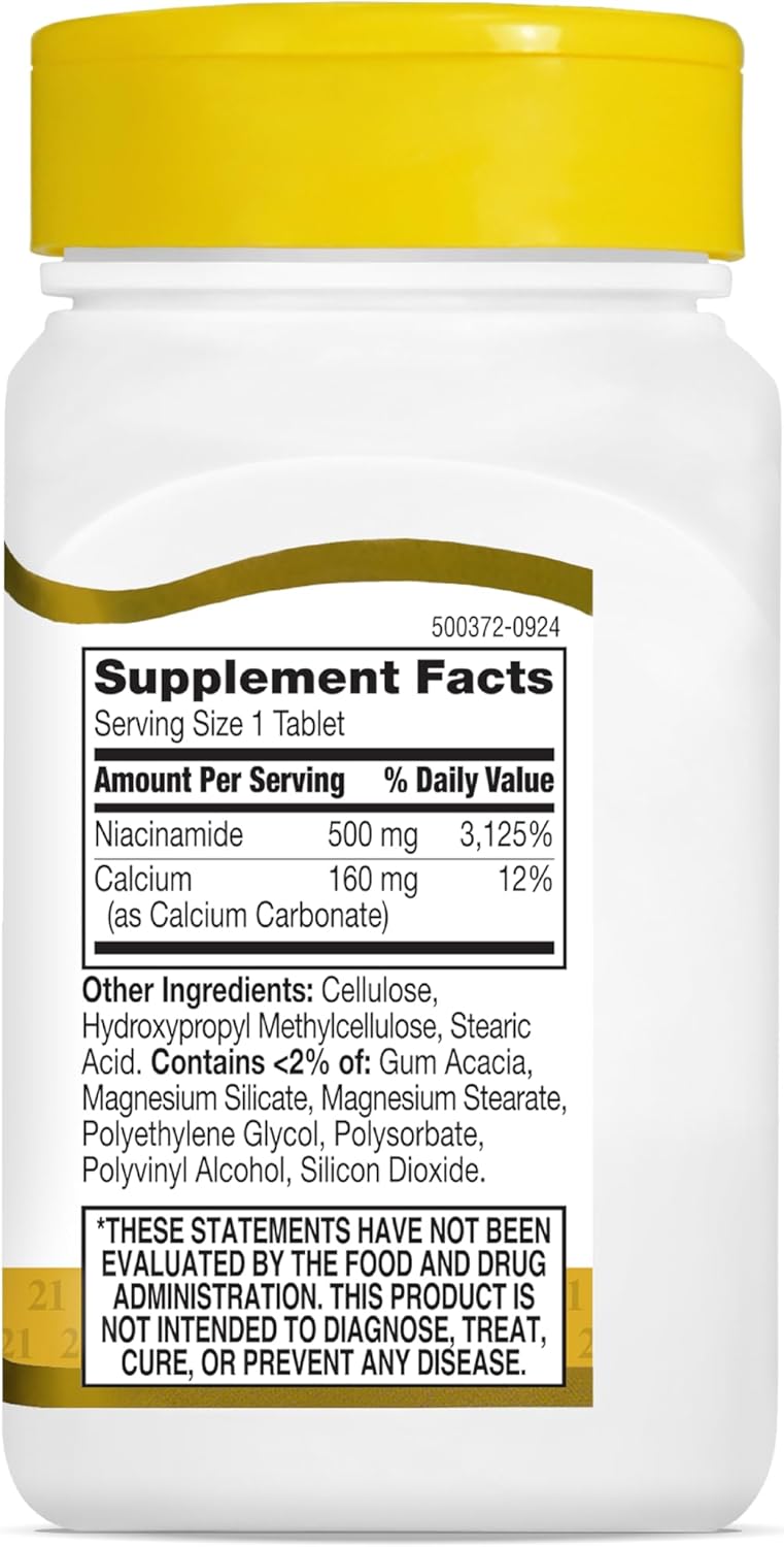 21st Century Niacinamide 500mg Prolonged Release, No Flush, 110 Count | Vitamin B-3 Niacinamide 500 mg, Energy Metabolism & Skin Health Support, No-Flush Formula, Prolonged Release, Non-GMO Tablets