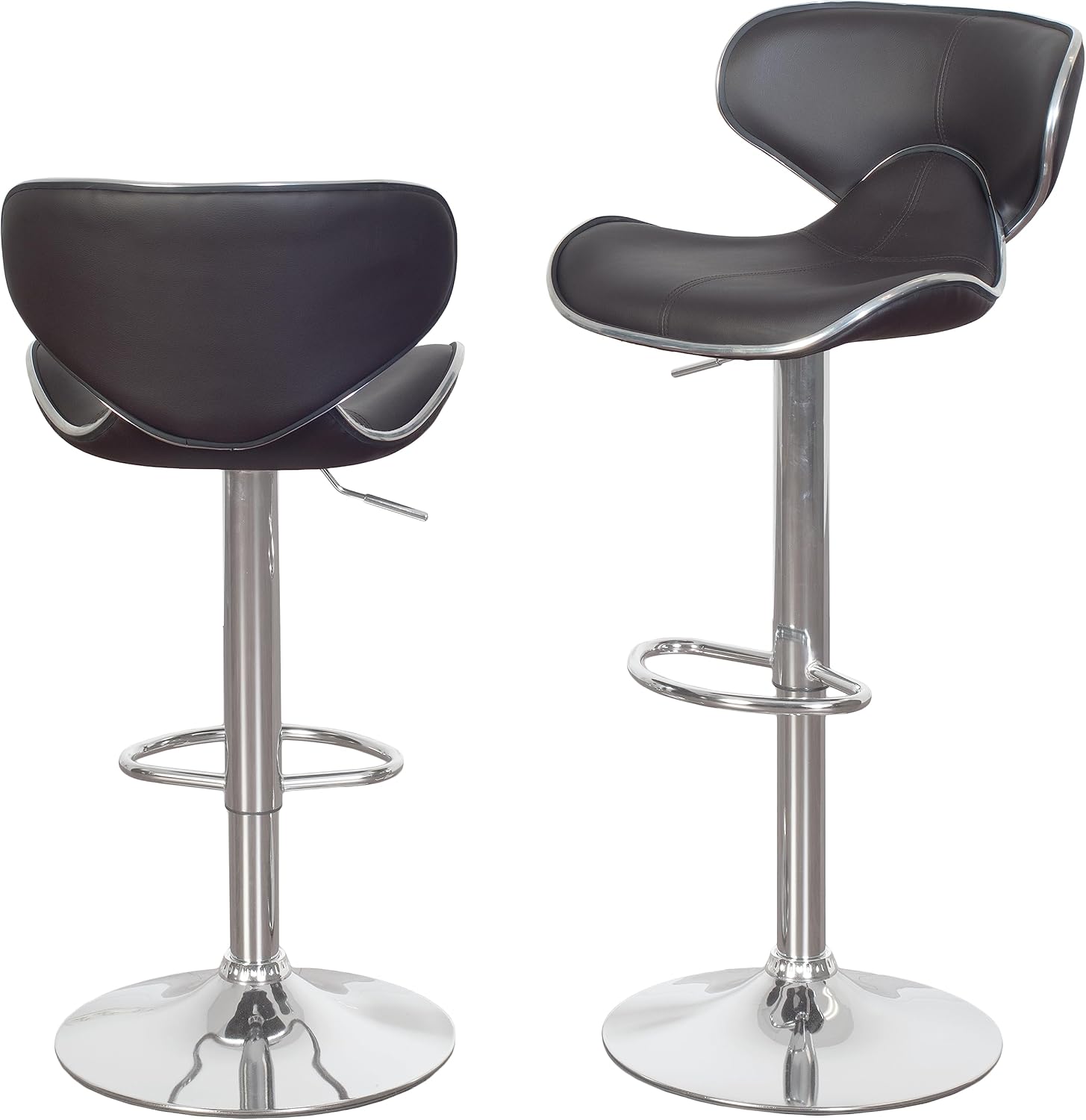 Roundhill Furniture Masaccio Cushioned Leatherette Upholstery Airlift Adjustable Swivel Barstool with Chrome Base, Set of 2, Blue